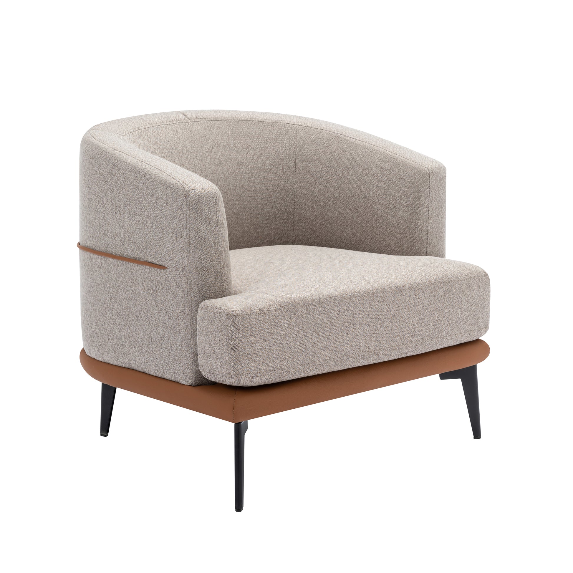 Modern Two Tone Barrel Fabric Chair, Upholstered Round Armchair For Living Room Bedroom Reading Room, Burnt Orange Burnt Orange Linen
