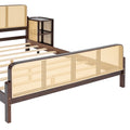 3 Pieces Rattan Platform Full Size Bed With 2 Nightstands,Walnut Walnut Rattan