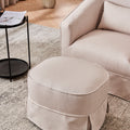 Swivel Barrel Chair With Ottoman, Swivel Accent Chairs Armchair For Living Room, Reading Chairs For Bedroom Comfy, Round Barrel Chairs With Black Metal Base Beige Beige Primary Living Space Modern Linen