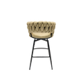 Technical Leather Woven Bar Stool Set Of 2,Black Legs Barstools No Adjustable Kitchen Island Chairs,360 Swivel Bar Stools Upholstered Counter Stool Arm Chairs With Back Footrest, Light Brown Light Brown Technical Leather