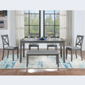 6 Piece Kitchen Dining Set, Rectangular Wooden Dining Table With 4 Upholstered Chairs And A Bench, Dining Table Set For 6 People, Living Room, Home Bar And Kitchen, Gray Wood Gray Seats 6 Wood Dining Room Acacia 4 Leg Rectangular Dining Table With Chair
