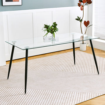 Modern Kitchen Glass dining table 63" Rectangular black-rectangular-glass