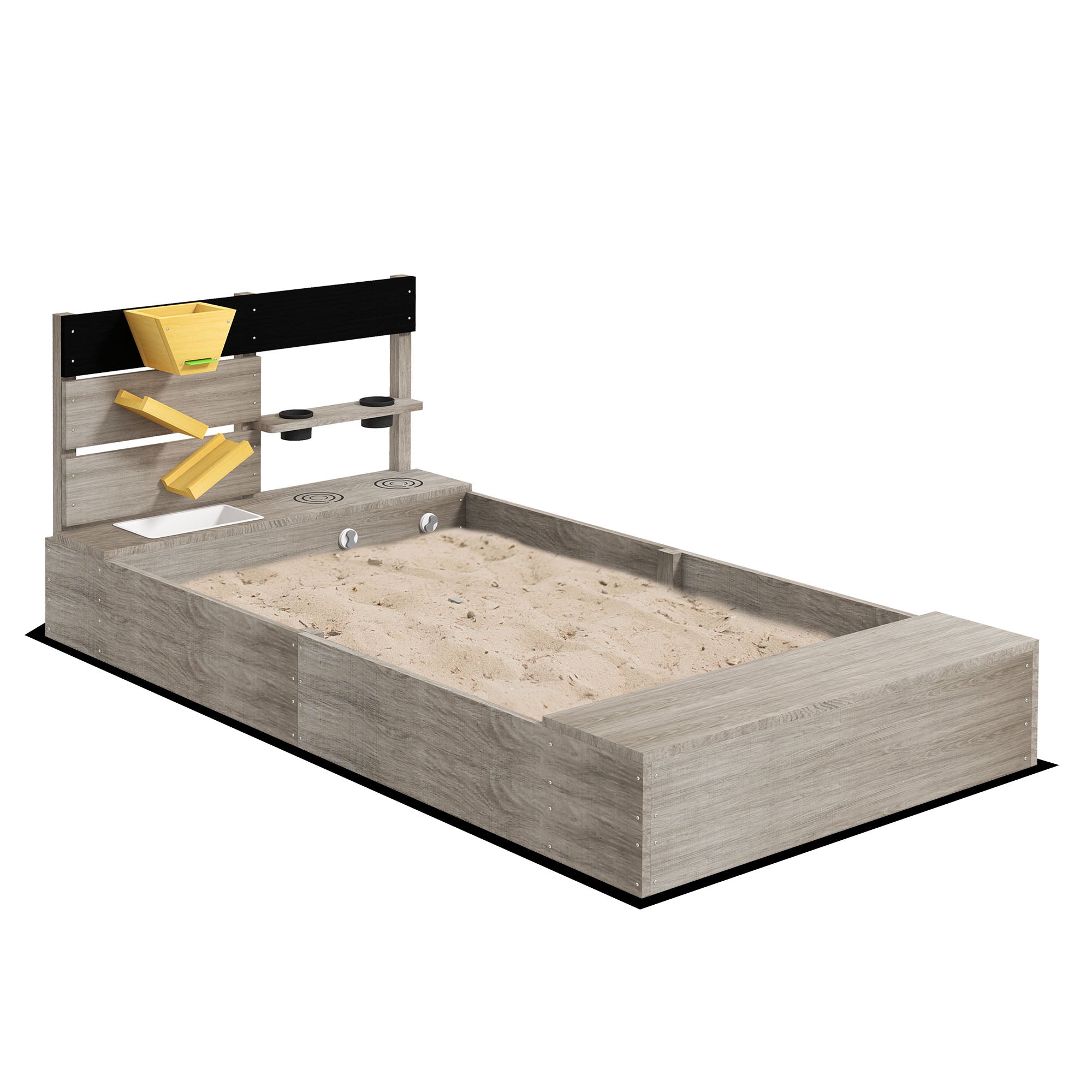 Wooden Sandbox With Liner, Kitchen Design, Sink For 3 7 Years Old Gray