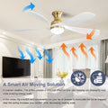 52 Inch Ceiling Fan With Dimmable 3 Colors Led Light Reversible Noiseless Dc Motor Smart App Remote Control Gold Metal & Wood