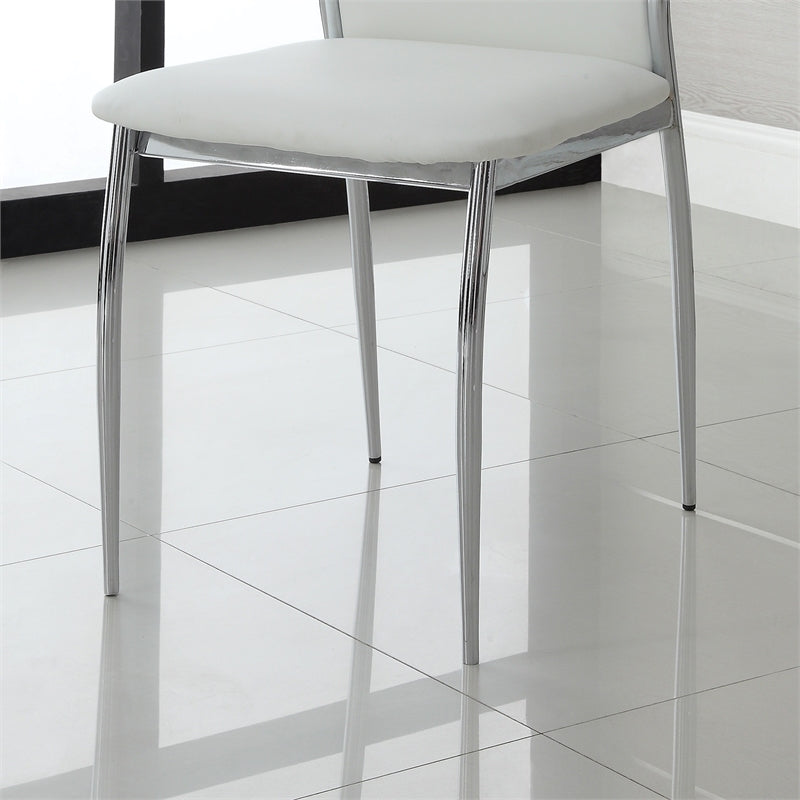 White Color Leatherette 2pcs Dining Chairs Chrome Legs white-dining room-contemporary-modern-side
