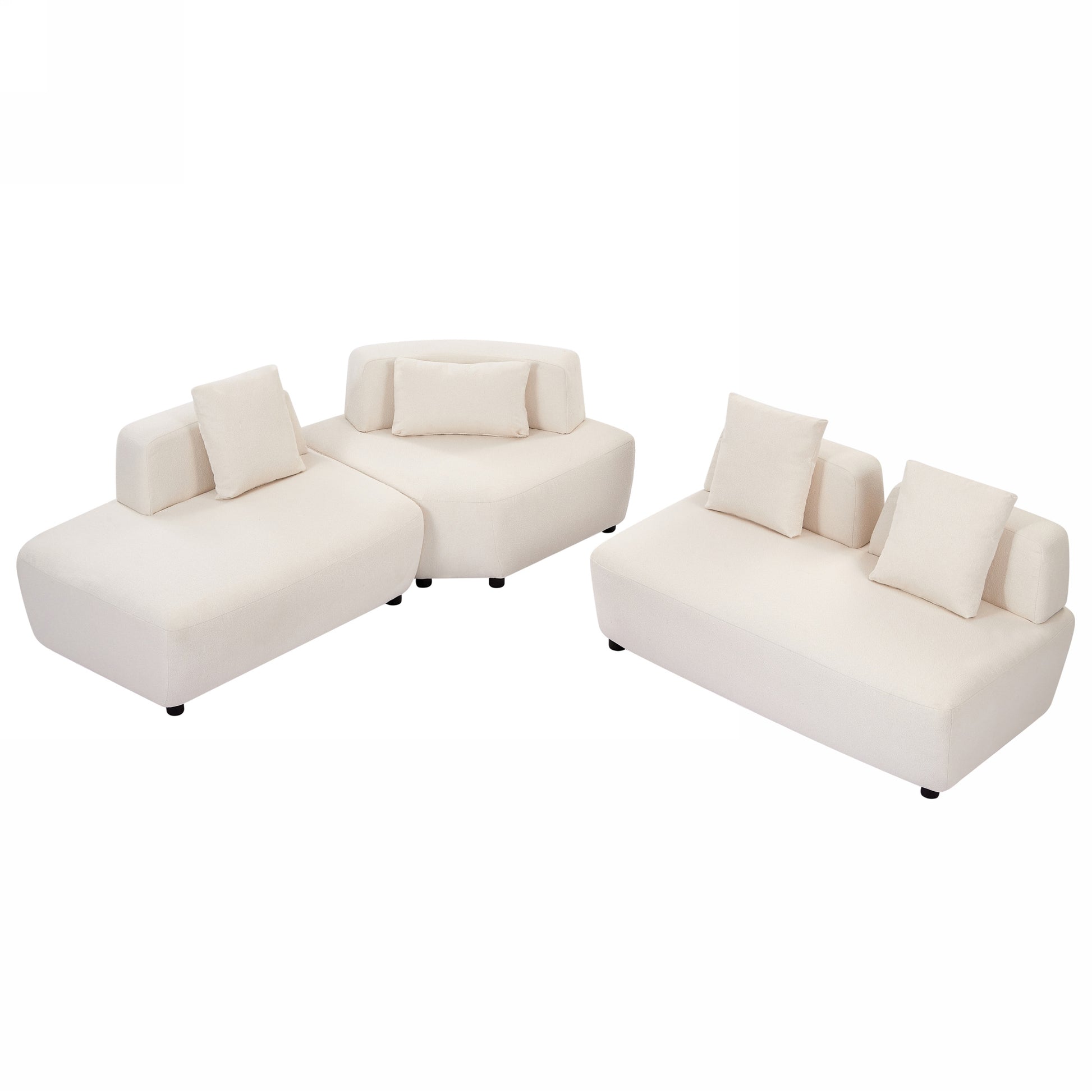 Contemporary 3 Piece Sectional Sofa Free Convertible Sofa With Four Removable Pillows For Living Room, Beige Beige Foam Boucle