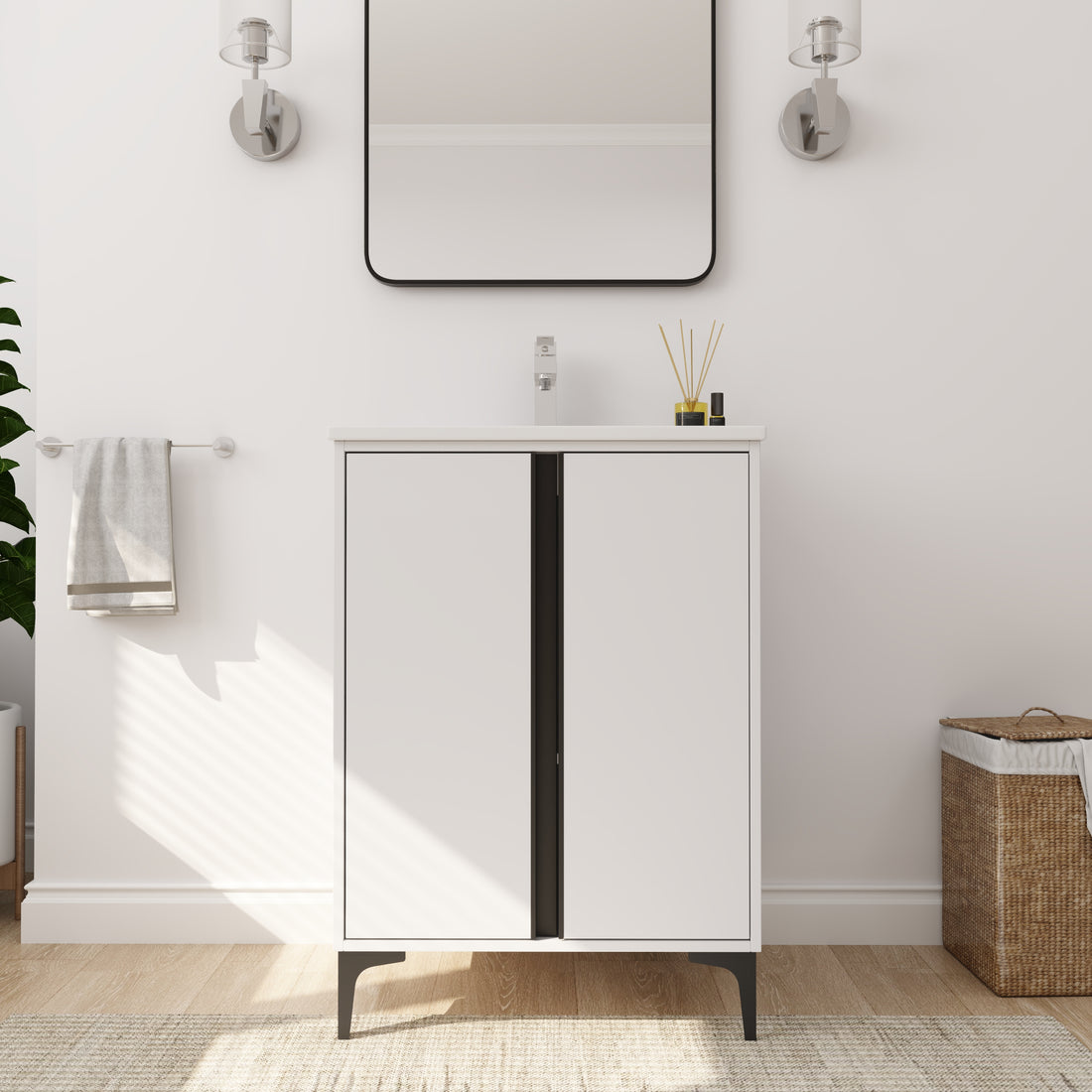 24" Freestanding Bathroom Vanity With Ceramic Sink Bvb06724Wh G Bl9060B White 2 Bathroom Freestanding Modern Plywood