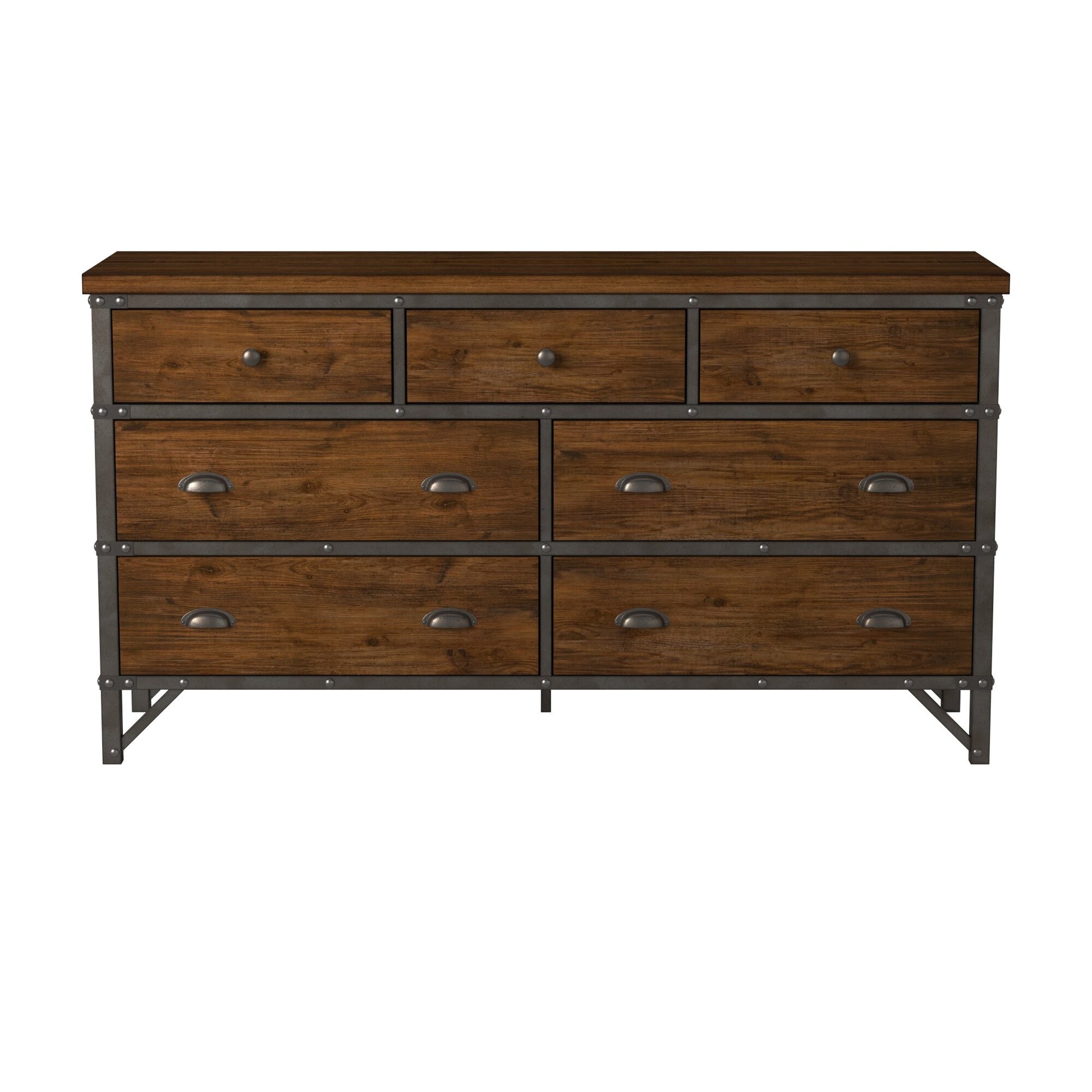 industrial design dresser Parker Modern 5 Drawer Dresser Cabinet with Fashionable Handles, Swivel Casters, Small Wood Dresser for Bedroom with Industrial Design, Dressers & Chests of Drawers by Naomi Home, Walnut Dresser