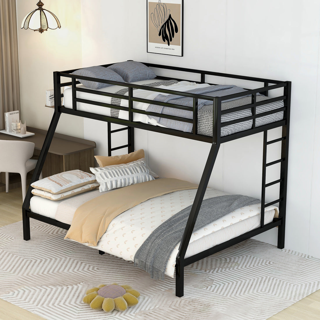 Metal Twin Xl Over Queen Bunk Bed For Teens And Adults,Space Saving Noise Reduced No Box Spring Needed, Old Sku W1307S00013 Expect Arrive Date 2024 3 24 Twin Xl Black Metal