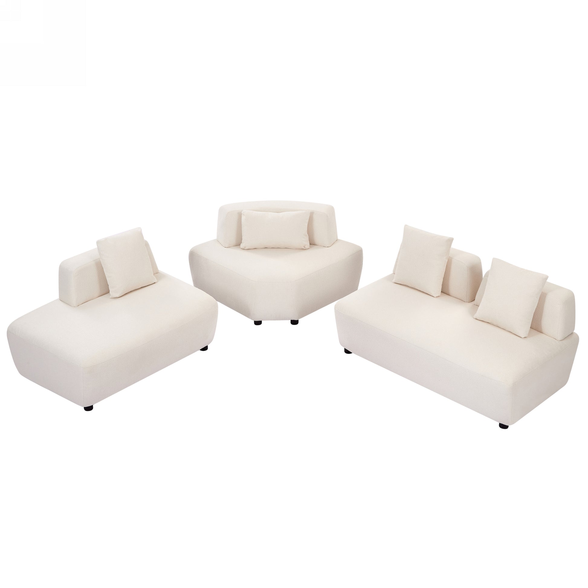 Contemporary 3 Piece Sectional Sofa Free Convertible Sofa With Four Removable Pillows For Living Room, Beige Beige Foam Boucle