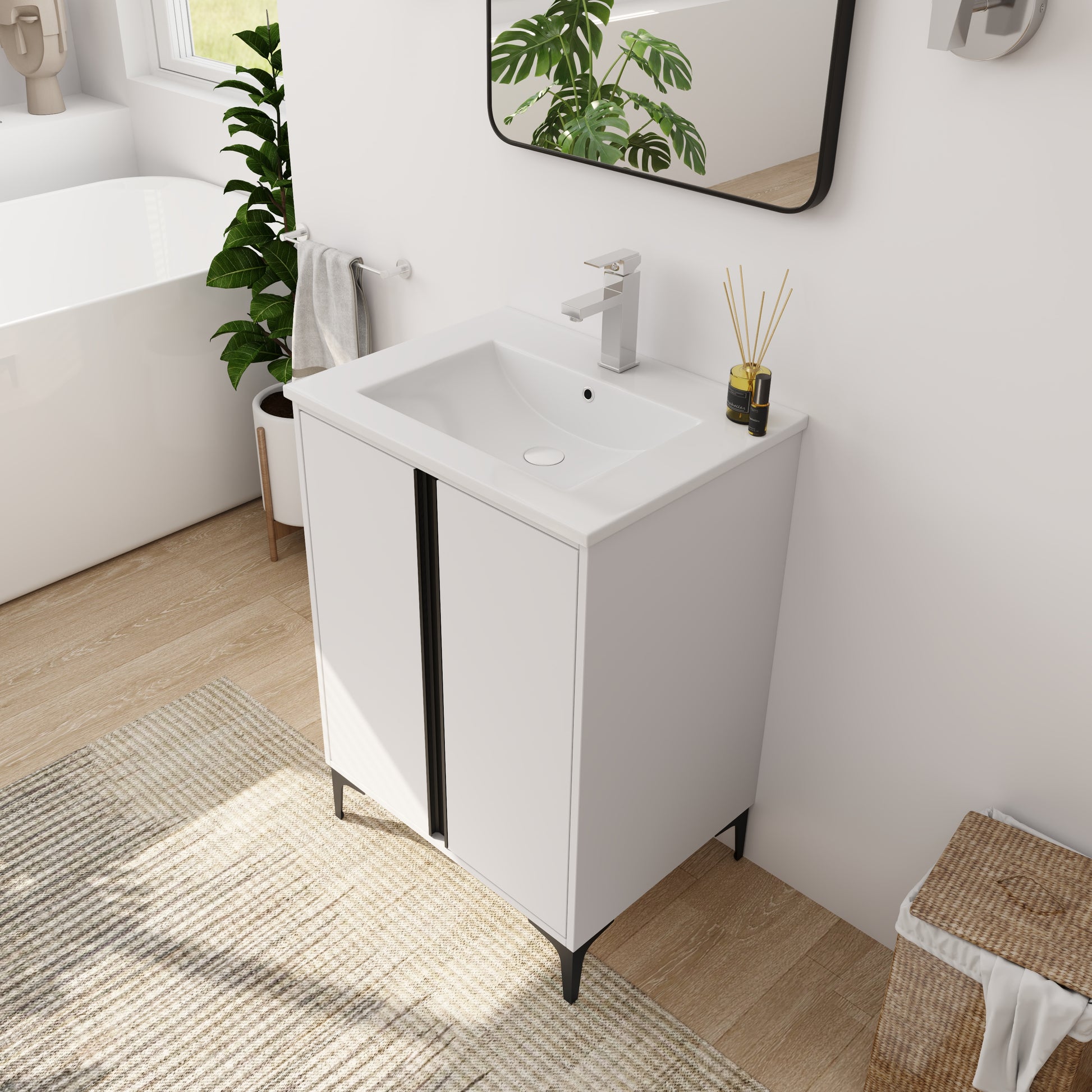 24" Freestanding Bathroom Vanity With Ceramic Sink Bvb06724Wh G Bl9060B White 2 Bathroom Freestanding Modern Plywood