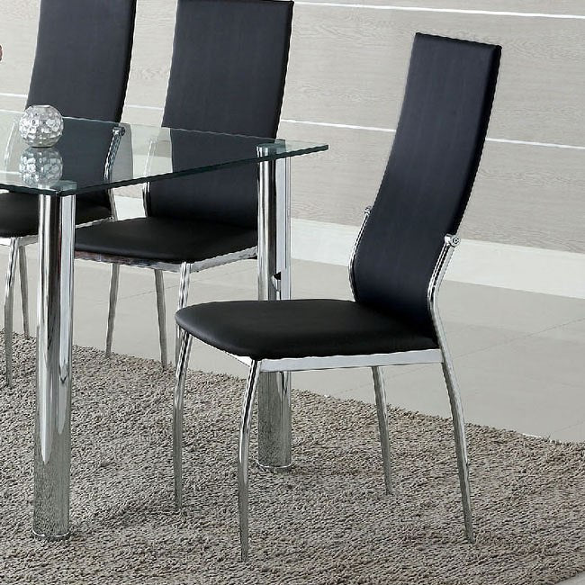 Black Color Leatherette 2pcs Dining Chairs Chrome Legs black-dining room-contemporary-modern-side