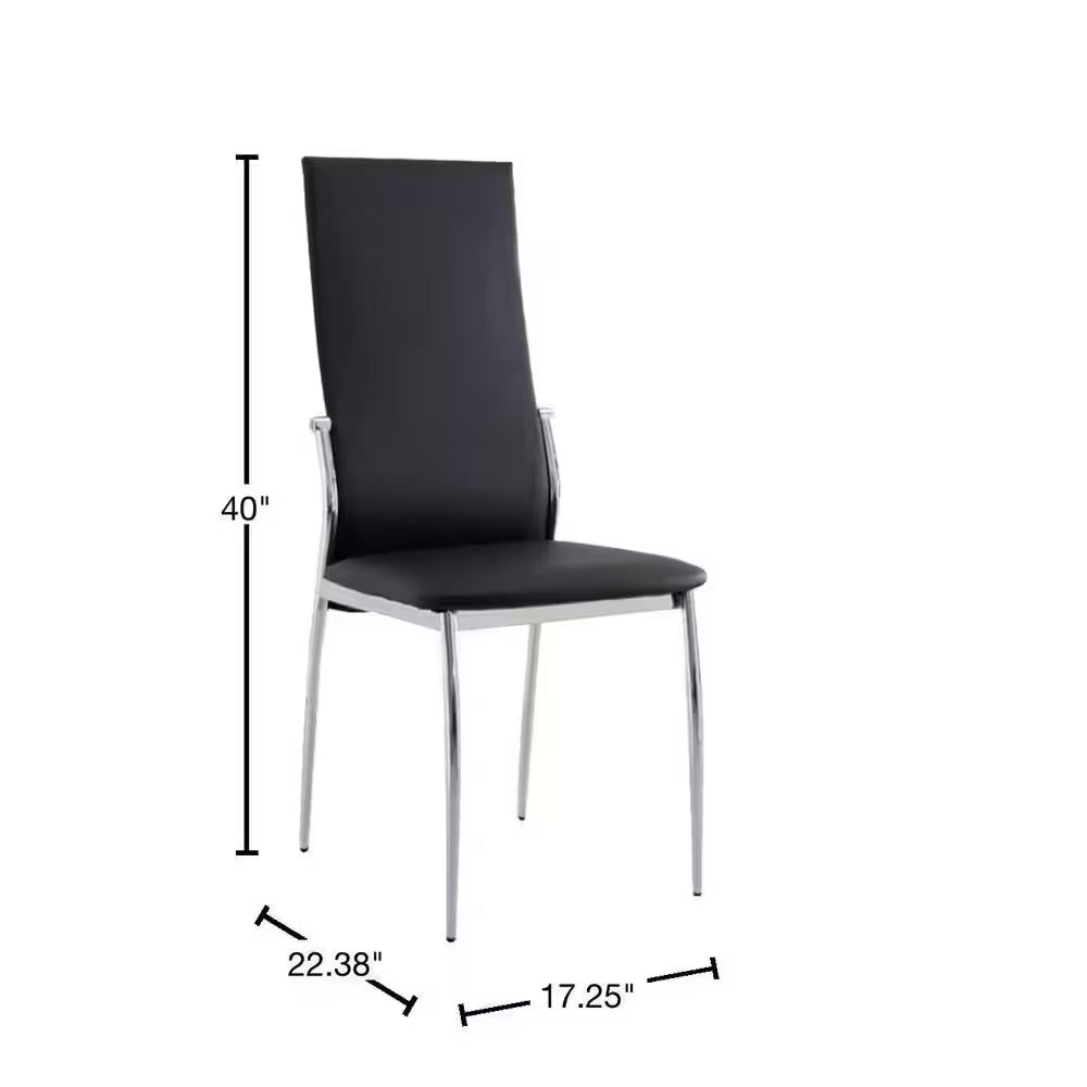 Black Color Leatherette 2pcs Dining Chairs Chrome Legs black-dining room-contemporary-modern-side
