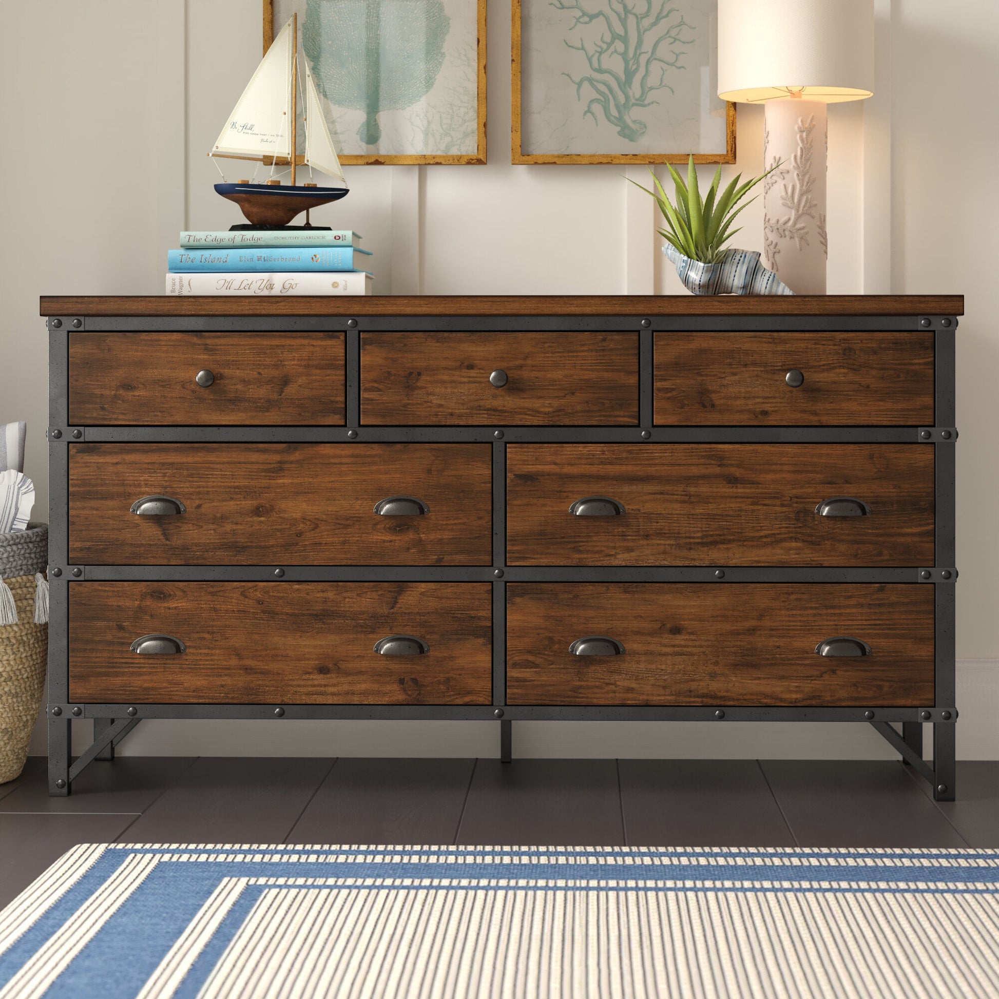 Industrial Design Bedroom Furniture 1Pc Dresser Of 7 Drawers Rustic Br Industrial Design Bedroom Furniture 1Pc Dresser Of 7 Drawers Rustic Br