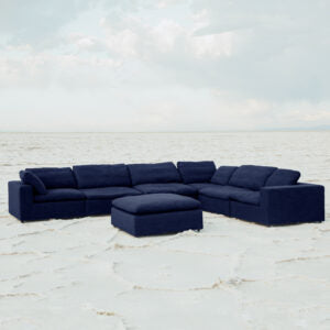 Harper Luxe Navy Sectional 7 Seat Configuration Navy Wood Linen 7 Seat