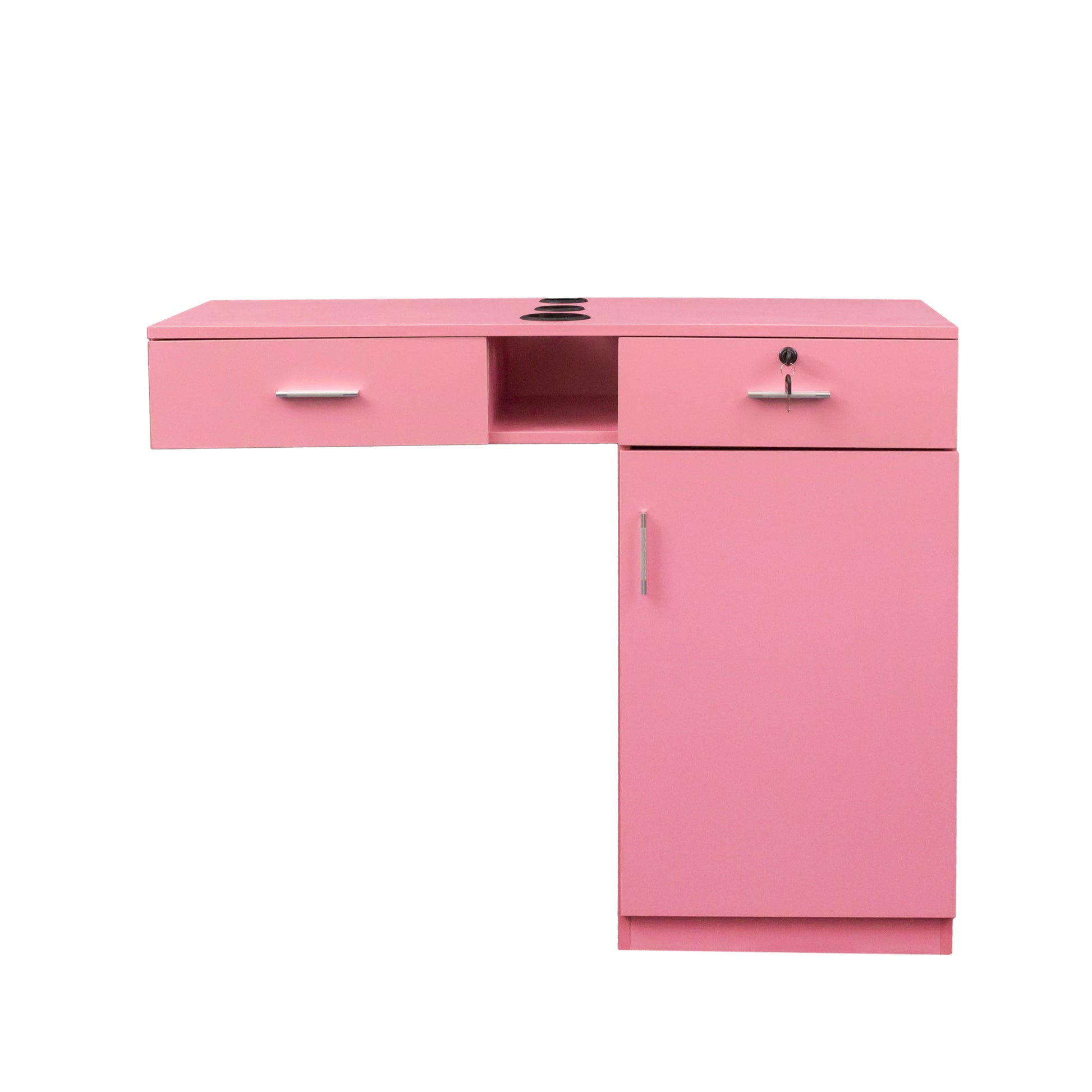 Wall Mount Barber Salon Station, Salon Storage Hair Stylist Equipment Set W Appliance Holders Lockable Drawers Storage Cabinet Pink Mdf