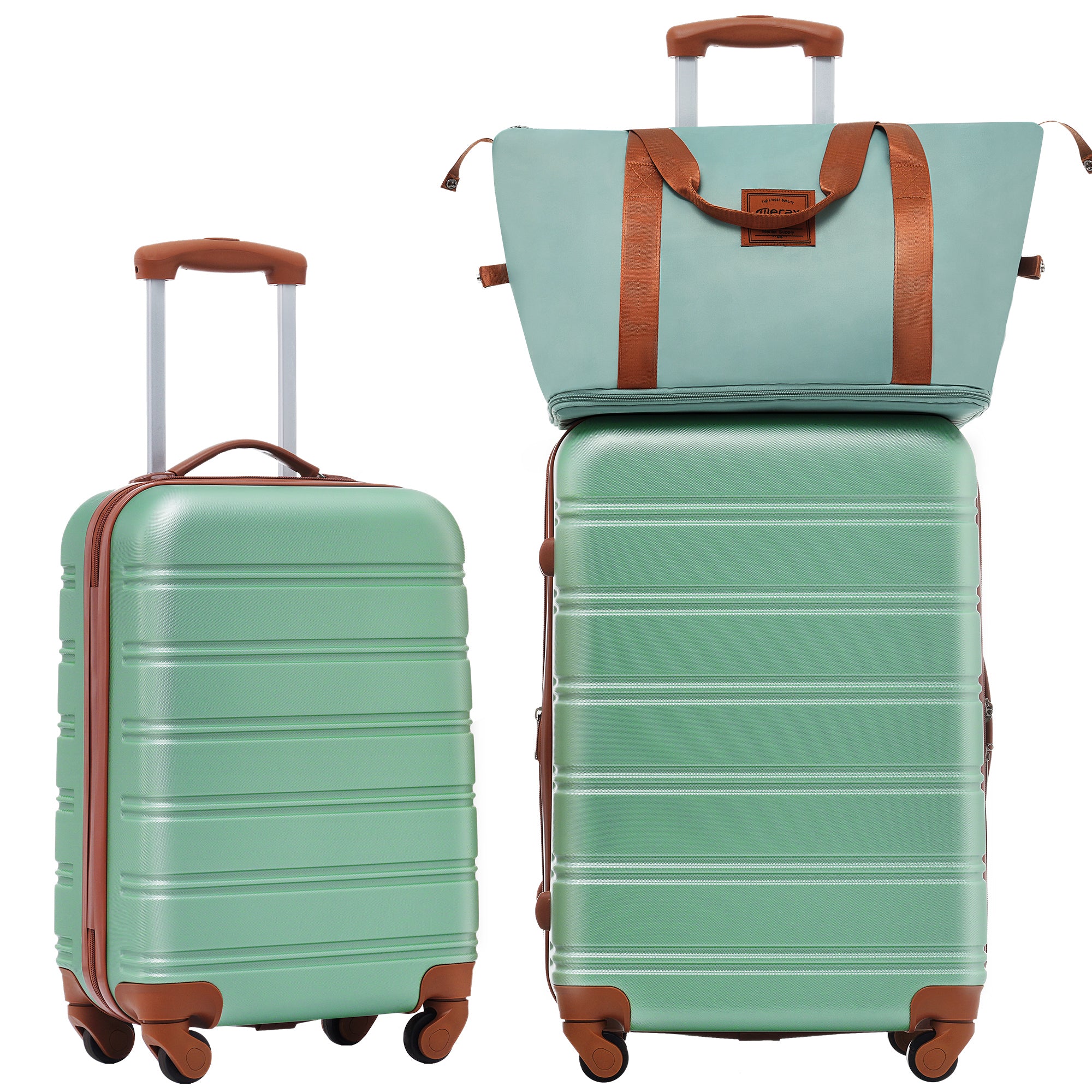Hardshell Luggage Sets 2Pcs bag Spinner Suitcase with green-abs