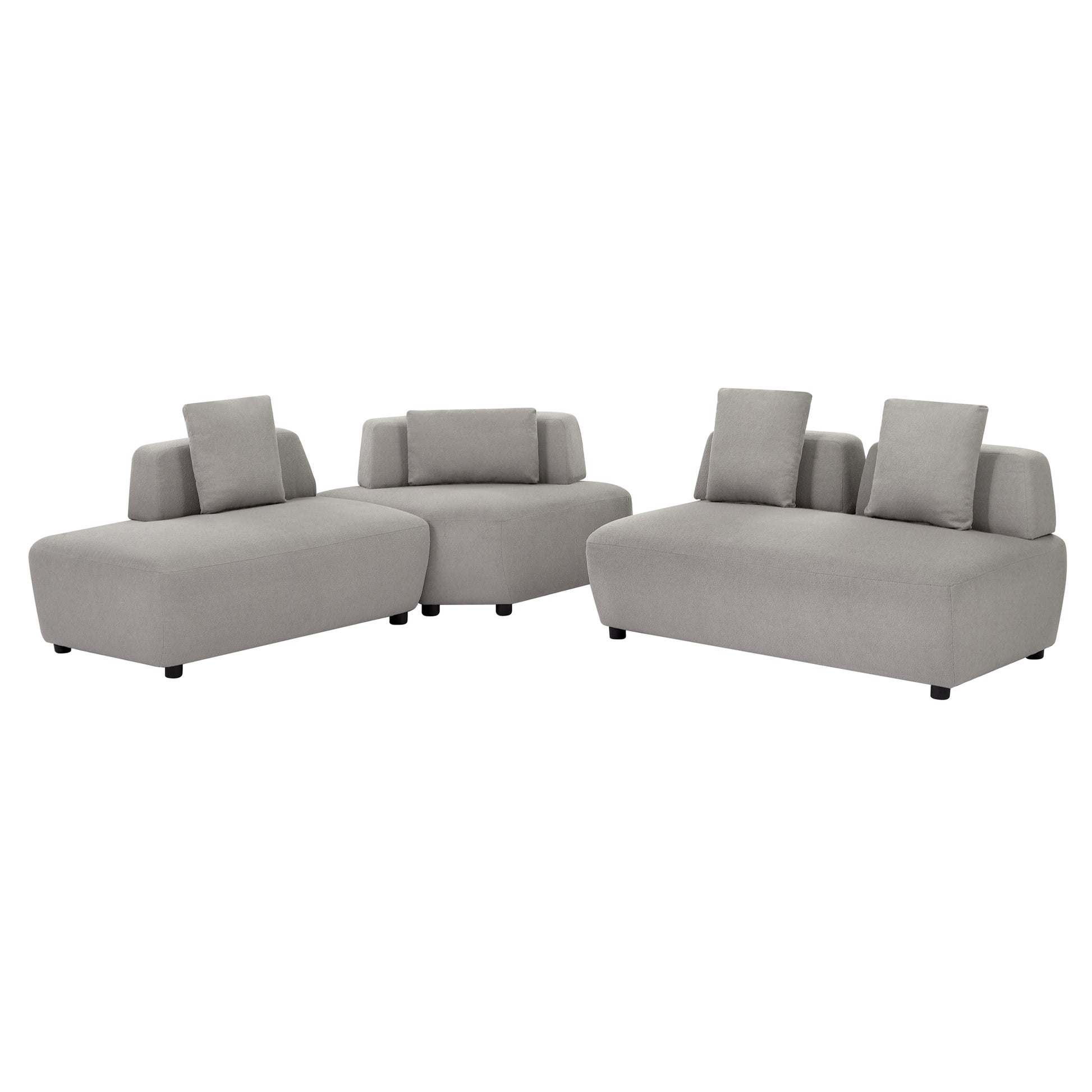 Contemporary 3 Piece Sectional Sofa Free Convertible Sofa With Four Removable Pillows For Living Room, Grey Grey Foam Boucle