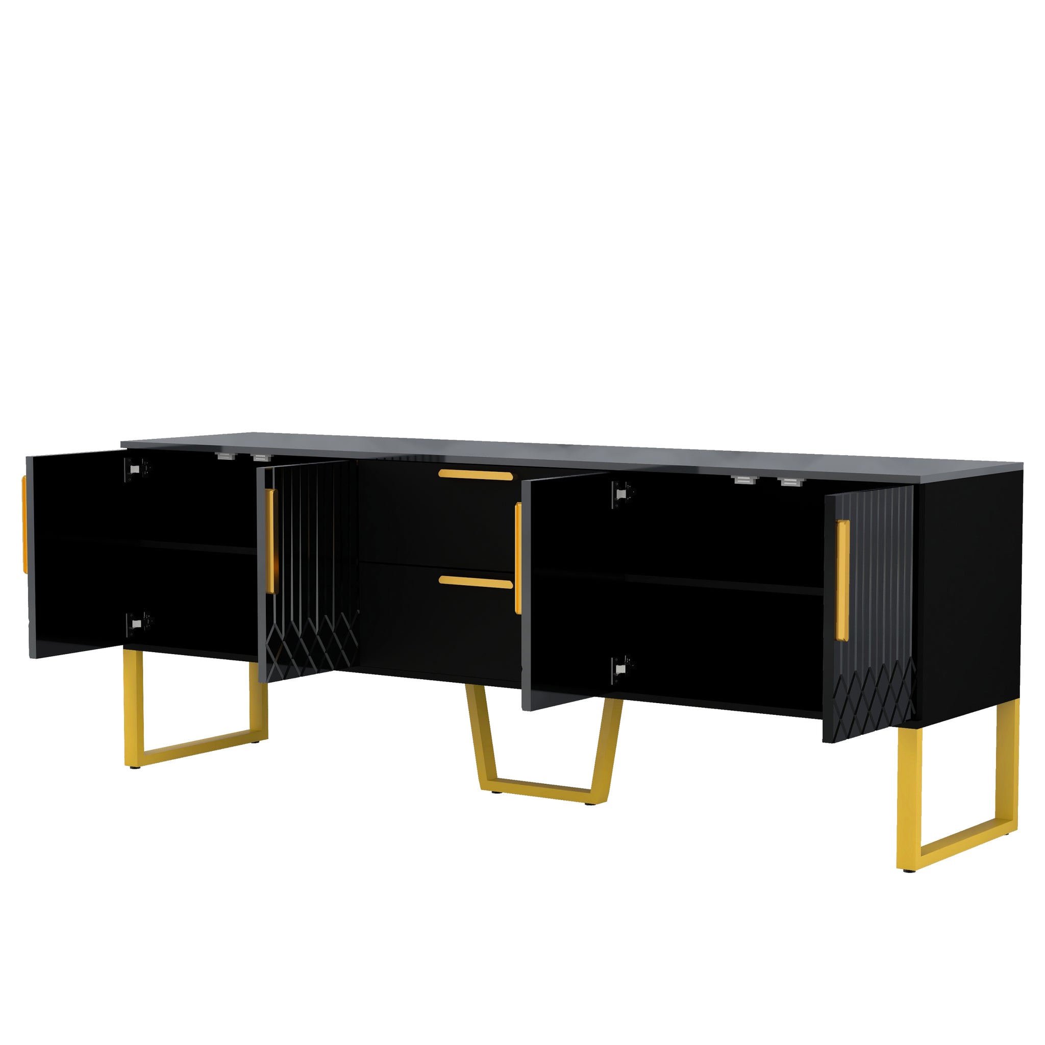 U Can Modern TV Stand for TVs up to 75 Inches, Storage black-mdf