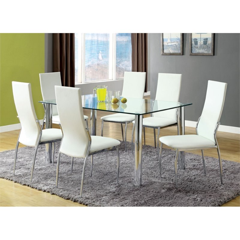 White Color2Pcs Dining Chairs Chrome Legs Dining Room Side Chairs High Back Modern Chairs White Dining Room Contemporary,Modern Side Chair Solid Back Chrome