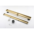 28 Inches Linear Shower Drain, Included Hair Strainer And Leveling Feet Brushed Gold Stainless Steel