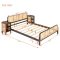 3 Pieces Rattan Platform Full Size Bed With 2 Nightstands,Walnut Walnut Rattan