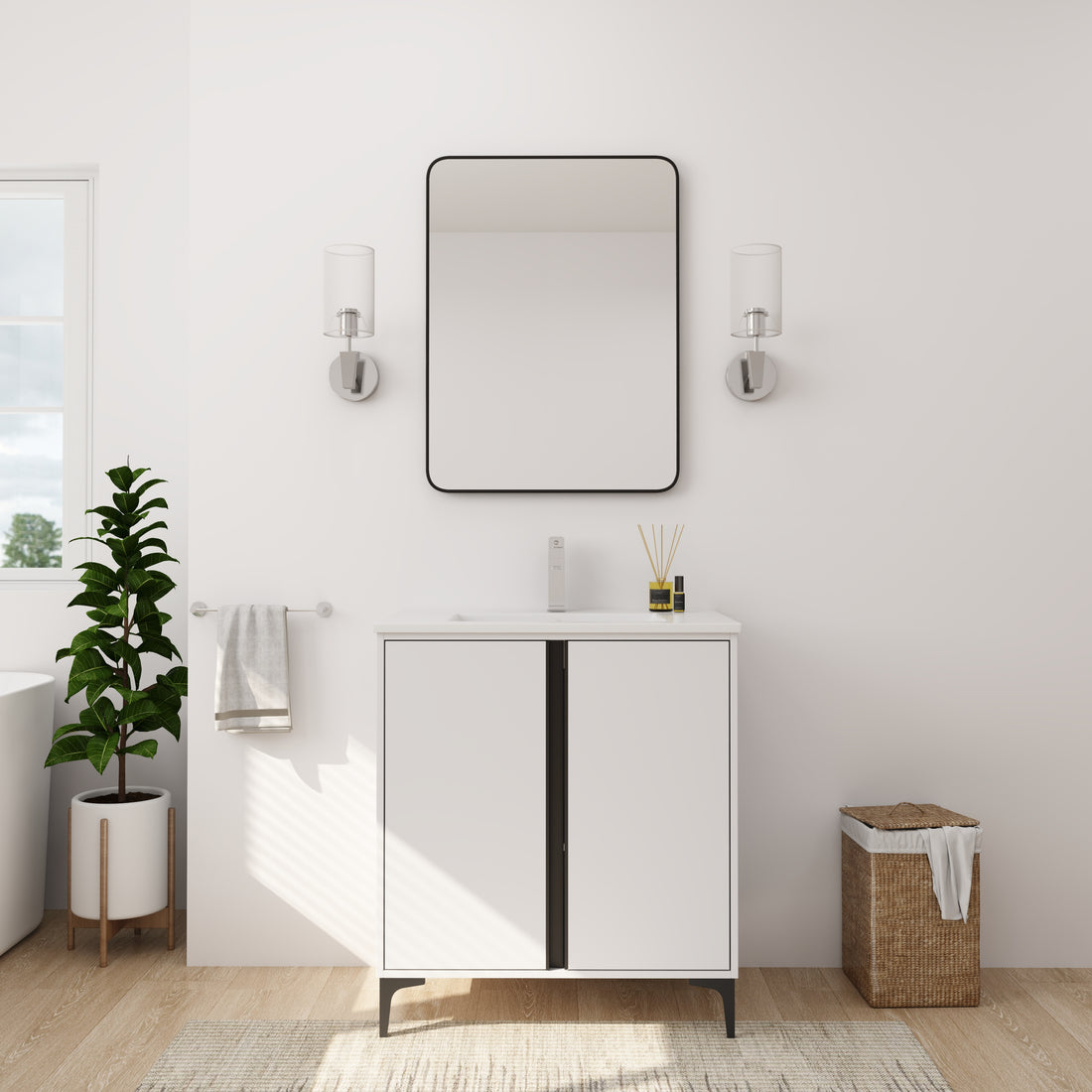 30" Freestanding Bathroom Vanity With Ceramic Sink Bvb06730Wh Bl9075B White 2 Bathroom Freestanding Modern Plywood