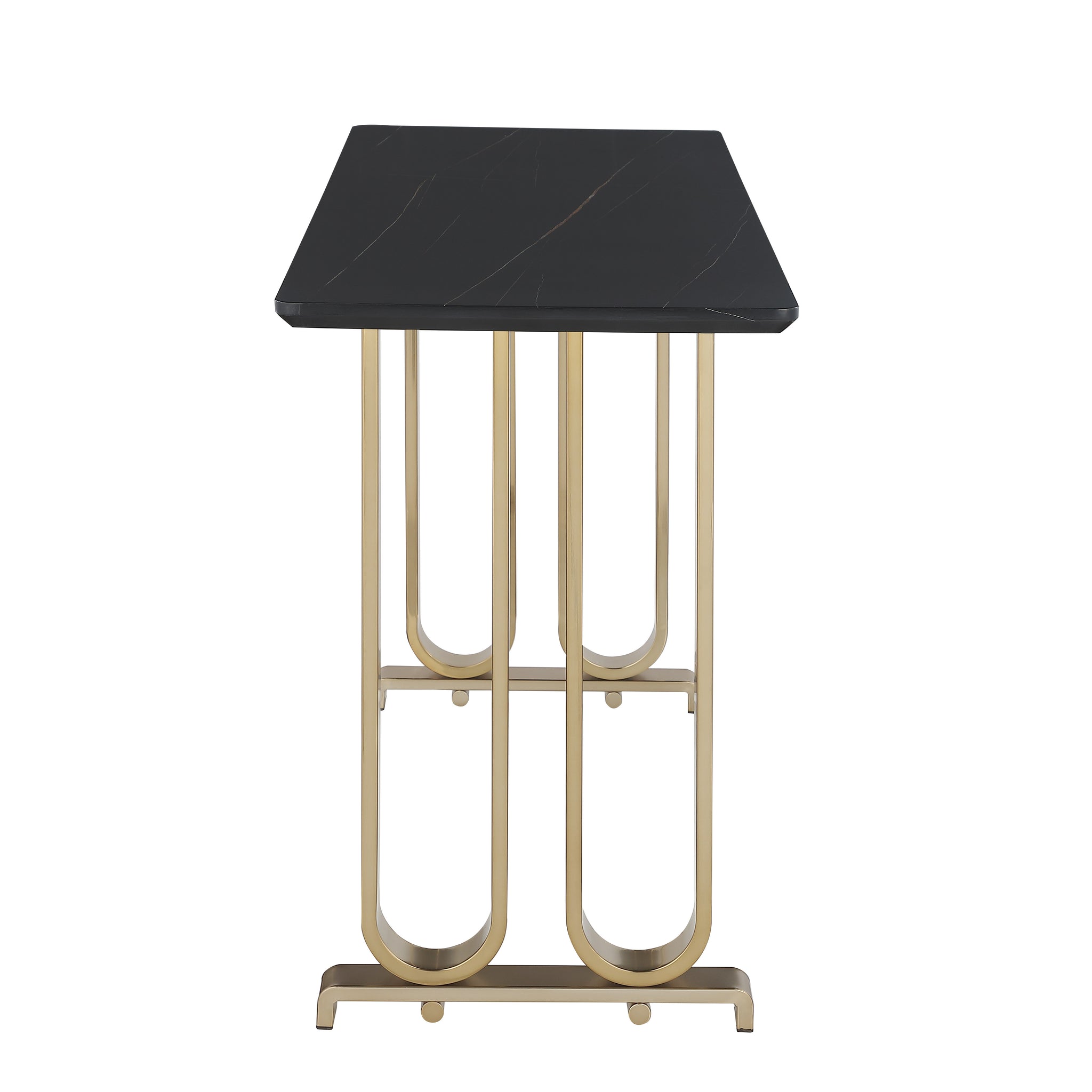 63" Bar Table, Pub Table Kitchen Dining Coffee Table High Writing Computer Table With Lauren Gold Black Top, Brushed Brass Metal Base Golden Black Mdf Steel