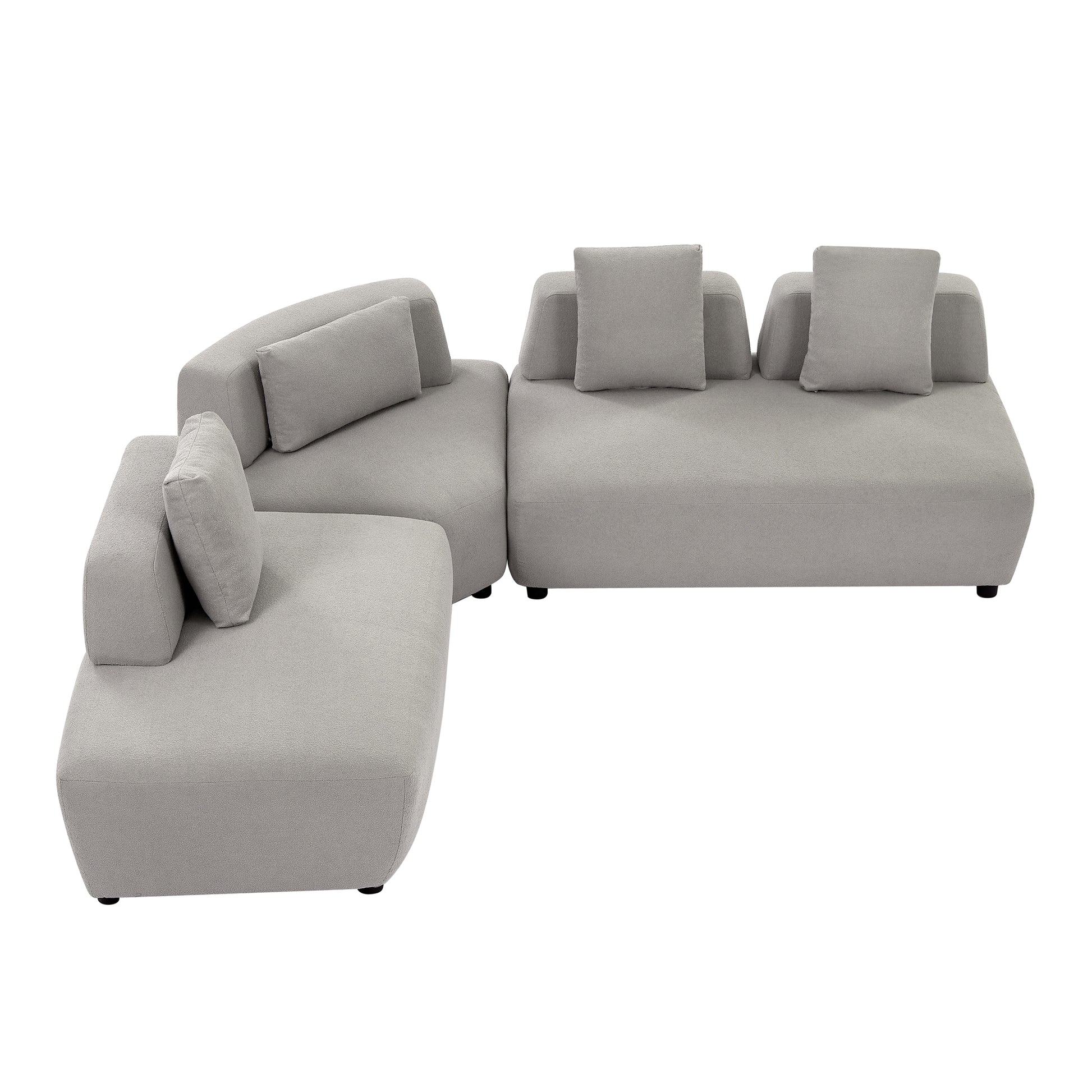 Contemporary 3 Piece Sectional Sofa Free Convertible Sofa With Four Removable Pillows For Living Room, Grey Grey Foam Boucle