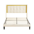 Queen Size Upholstered Bed With Headboard, Sturdy Wooden Slats, High Load Bearing Capacity, Non Slip And Noiseless, No Springs, Easy To Assemble, Beige Queen Beige Wood