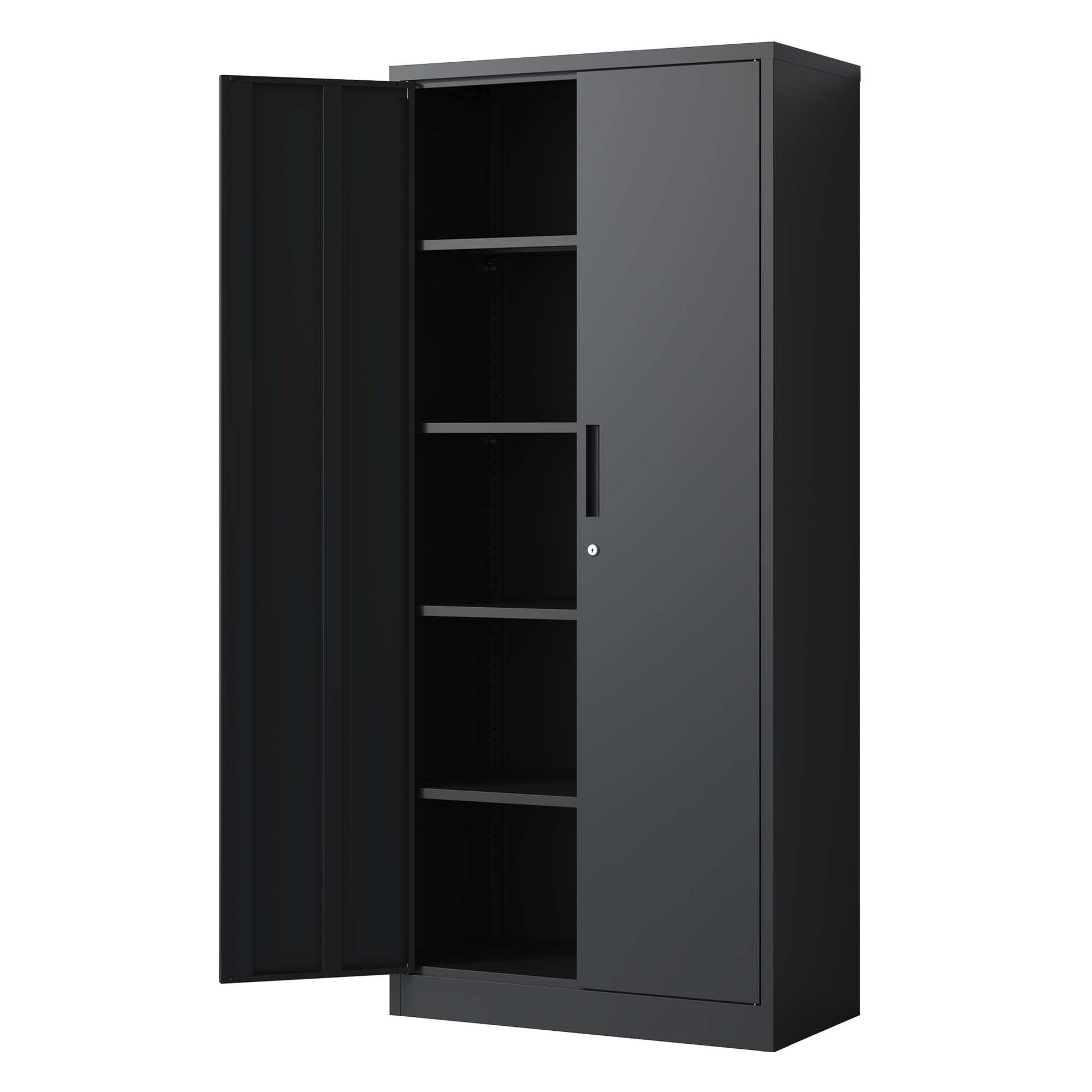 72"H Metal Garage Storage Cabinet, Black Tool Steel Locking Cabinet With Doors And 4 Shelves, Tall Cabinets For Garage Storage Systems Lockable File Cabinet For Home Office, Classroom Pantry Filing Cabinets 3 4 Shelves Black Office Adjustable Shelves