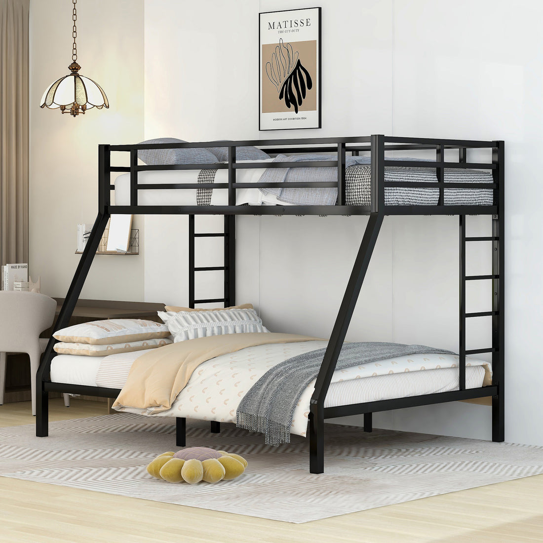 Metal Twin Xl Over Queen Bunk Bed For Teens And Adults,Space Saving Noise Reduced No Box Spring Needed, Old Sku W1307S00013 Expect Arrive Date 2024 3 24 Twin Xl Black Metal