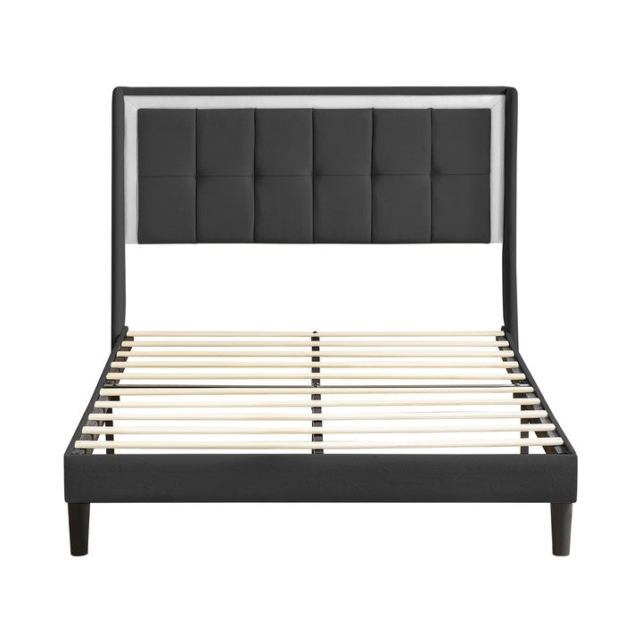 Queen Size Upholstered Platform Bed Frame With Headboard And Sturdy Wooden Slats, High Load Bearing Capacity, Non Slip And Noiseless, No Springs Required, Easy To Assemble, Dark Gray Bed Dark Grey Metal & Wood