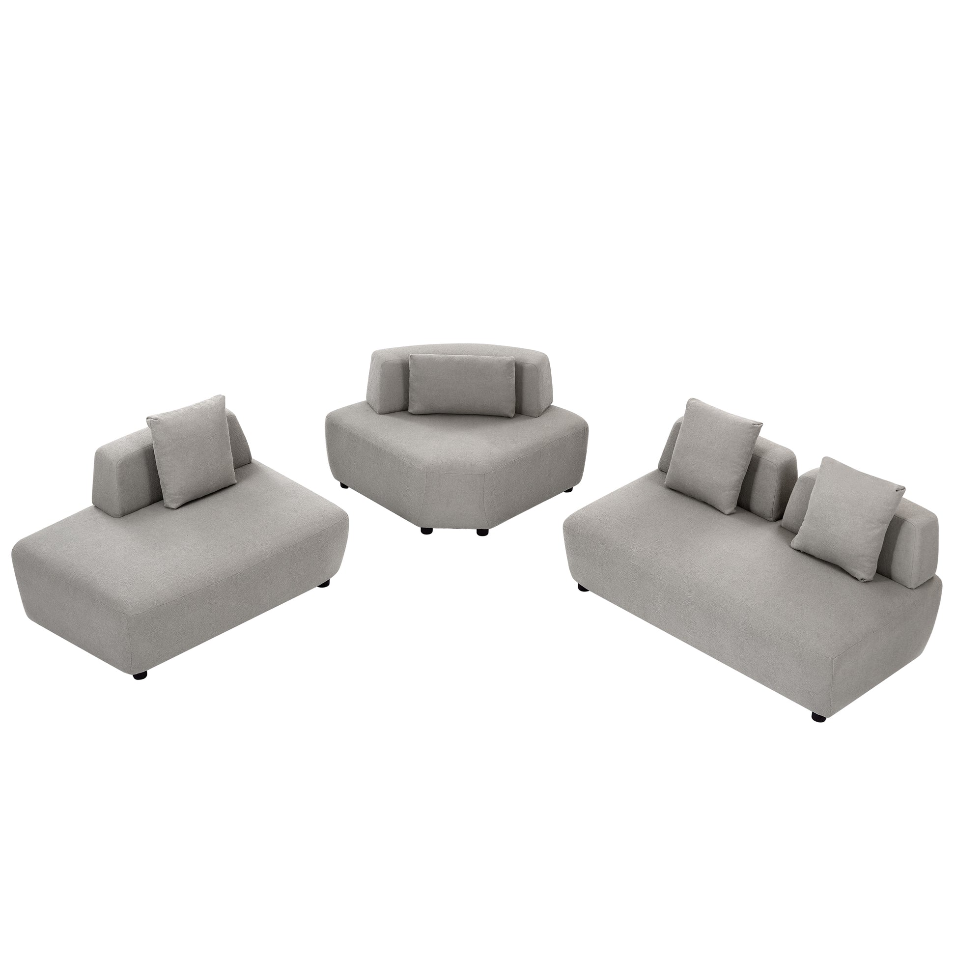 Contemporary 3 Piece Sectional Sofa Free Convertible Sofa With Four Removable Pillows For Living Room, Grey Grey Foam Boucle