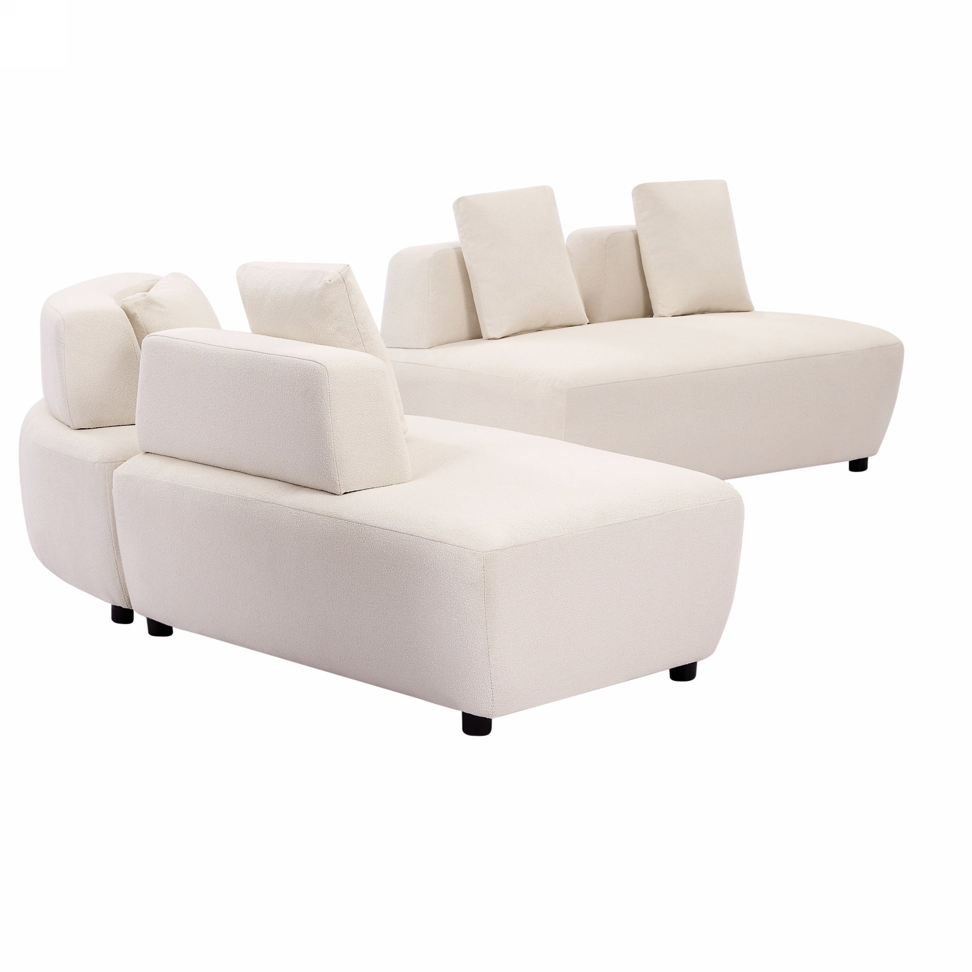 Contemporary 3 Piece Sectional Sofa Free Convertible Sofa With Four Removable Pillows For Living Room, Beige Beige Foam Boucle