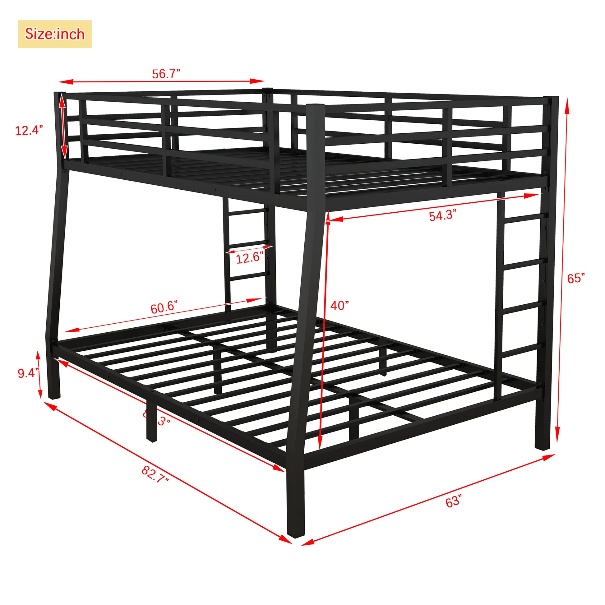 Metal Full Xl Over Queen Bunk Bed For Teens And Adults,Space Saving Noise Reduced No Box Spring Needed, Old Sku W1307S00015 Expect Arrive Date 2024 3 24 Black Metal