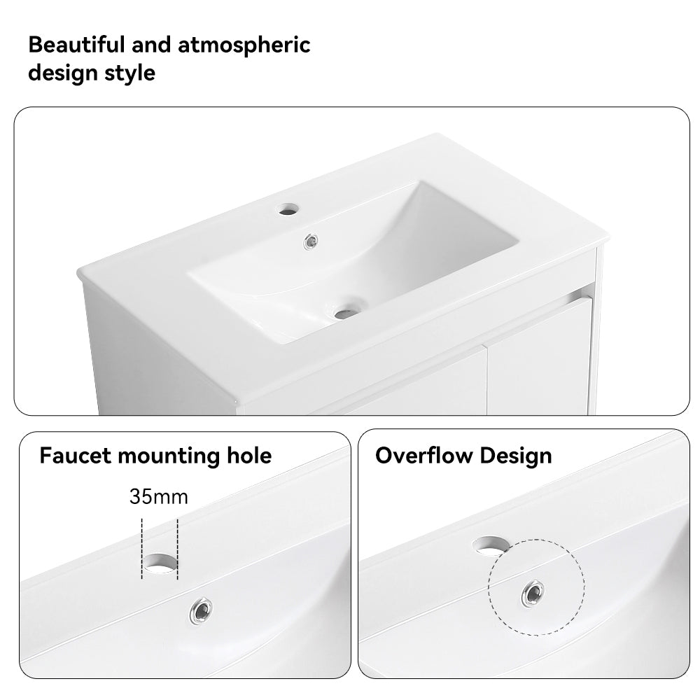 30" Bathroom Vanity With Sink,Bathroom Vanity Cabinet With One Soft Close Cabinet Doors & Soft Close Drawers,Bathroom Storage Cabinet With A Lower Open Shelf,With Metal Legs,White Ceramic Sink,White White Solid Wood