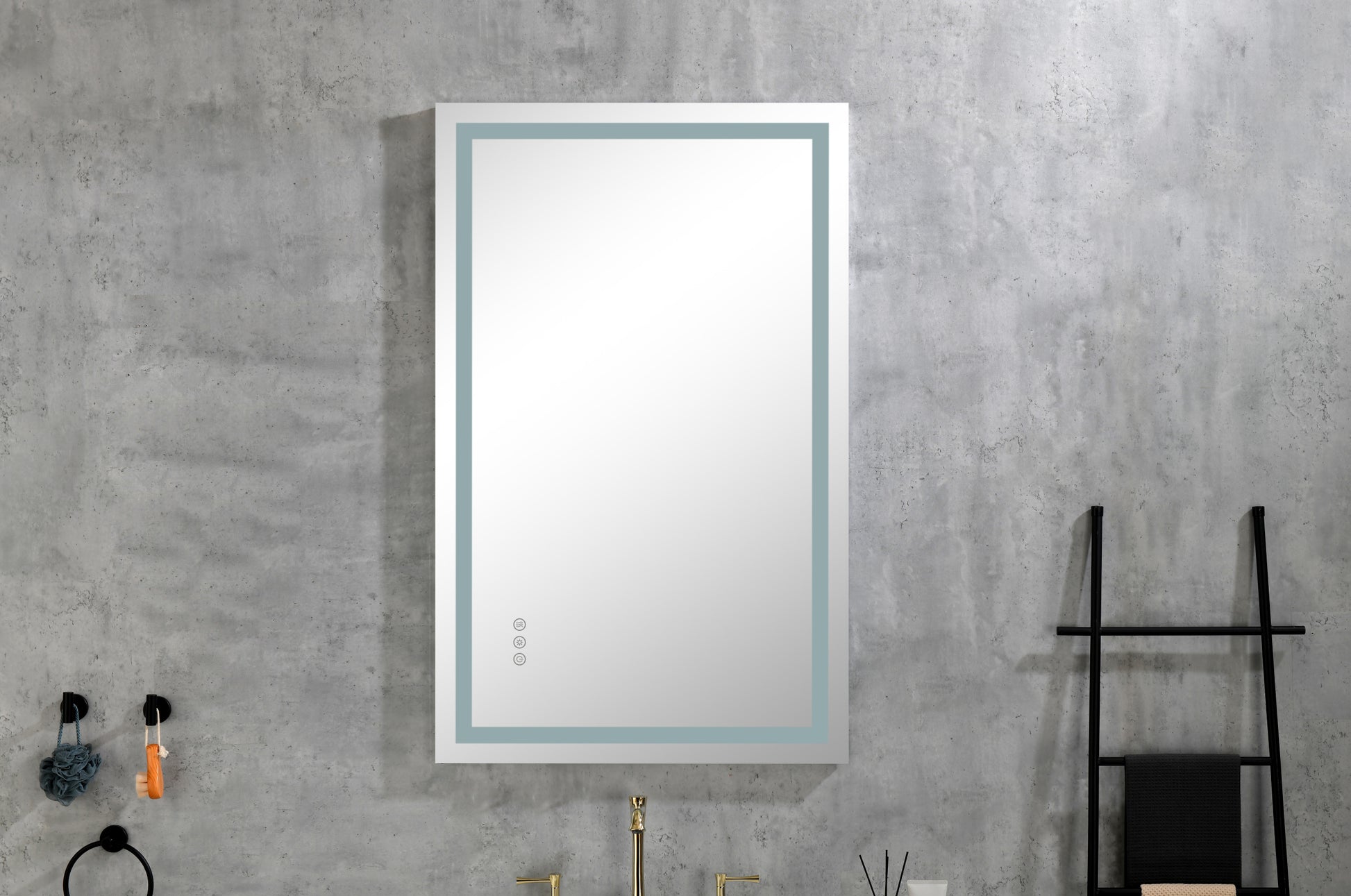 LED Bathroom Mirror, Framed Gradient Front and Backlit white-aluminium