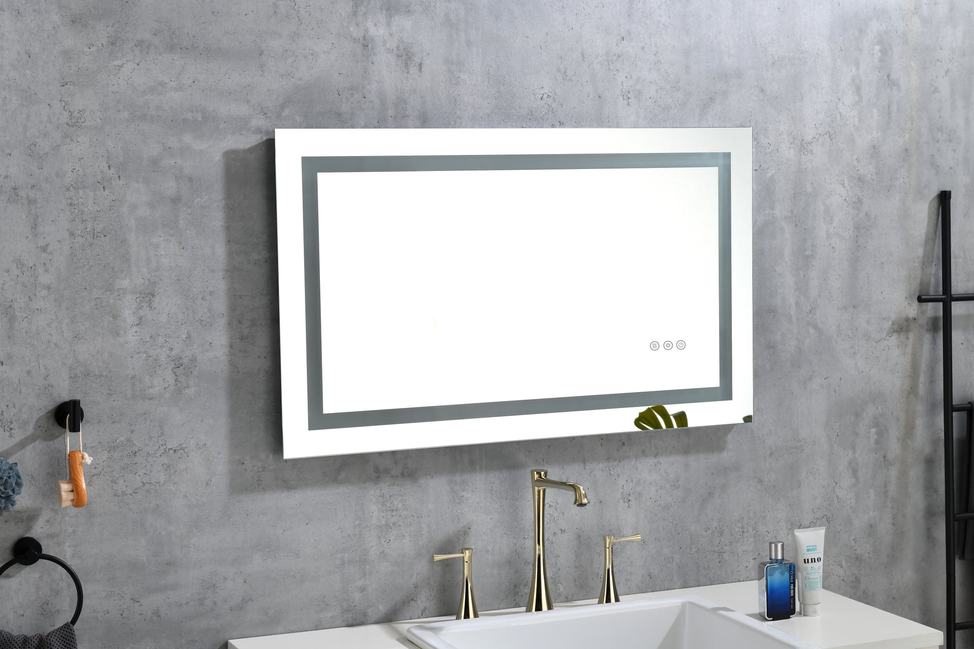 LED Bathroom Mirror, Framed Gradient Front and Backlit gold-aluminium