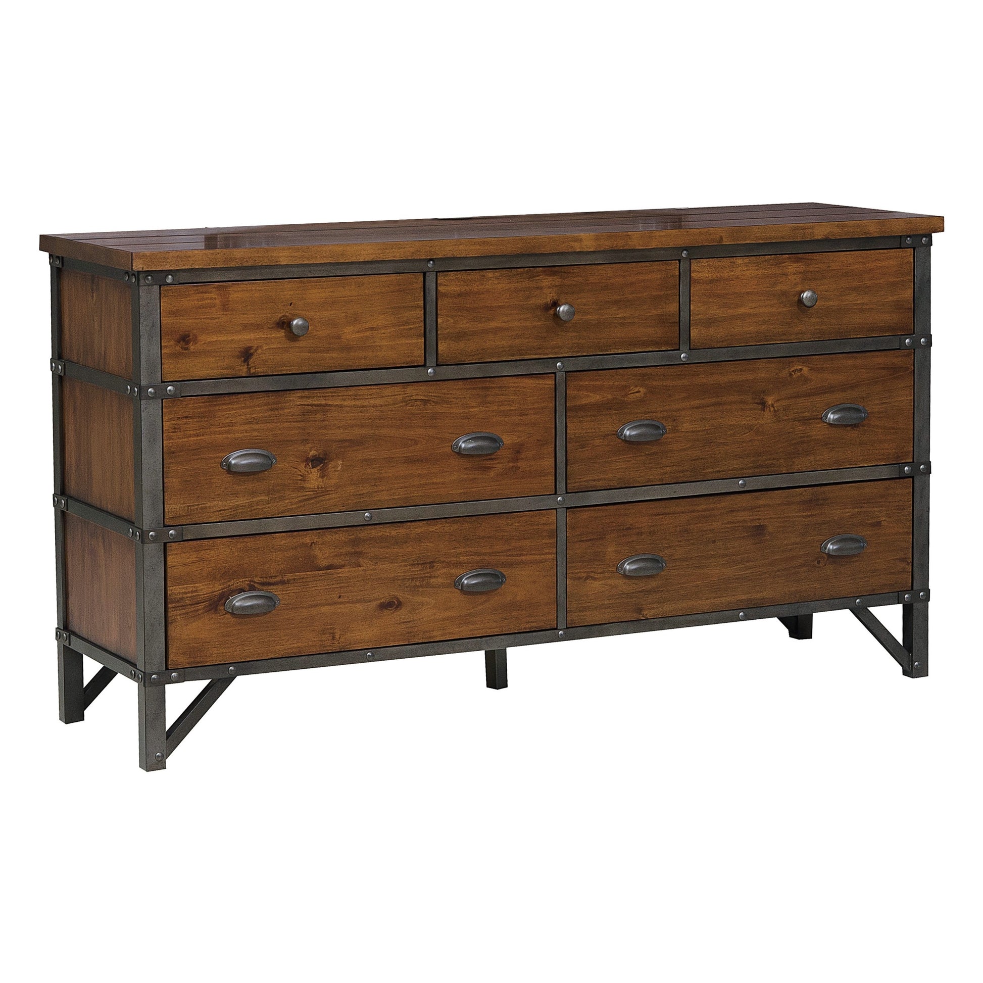 Industrial Design Bedroom Furniture 1Pc Dresser Of 7 Drawers Rustic Br