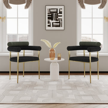 Woker Dining Chairs Set Of 2, Mid Century Modern Dining Chairs, Kitchen Dining Room Chairs, Round Boucle Backrest Sherpa Dining Chair With Brushed Bronze Metal Legs Iron Dark Green Black Dining Room Foam Round Dining Chairs Foam Metal