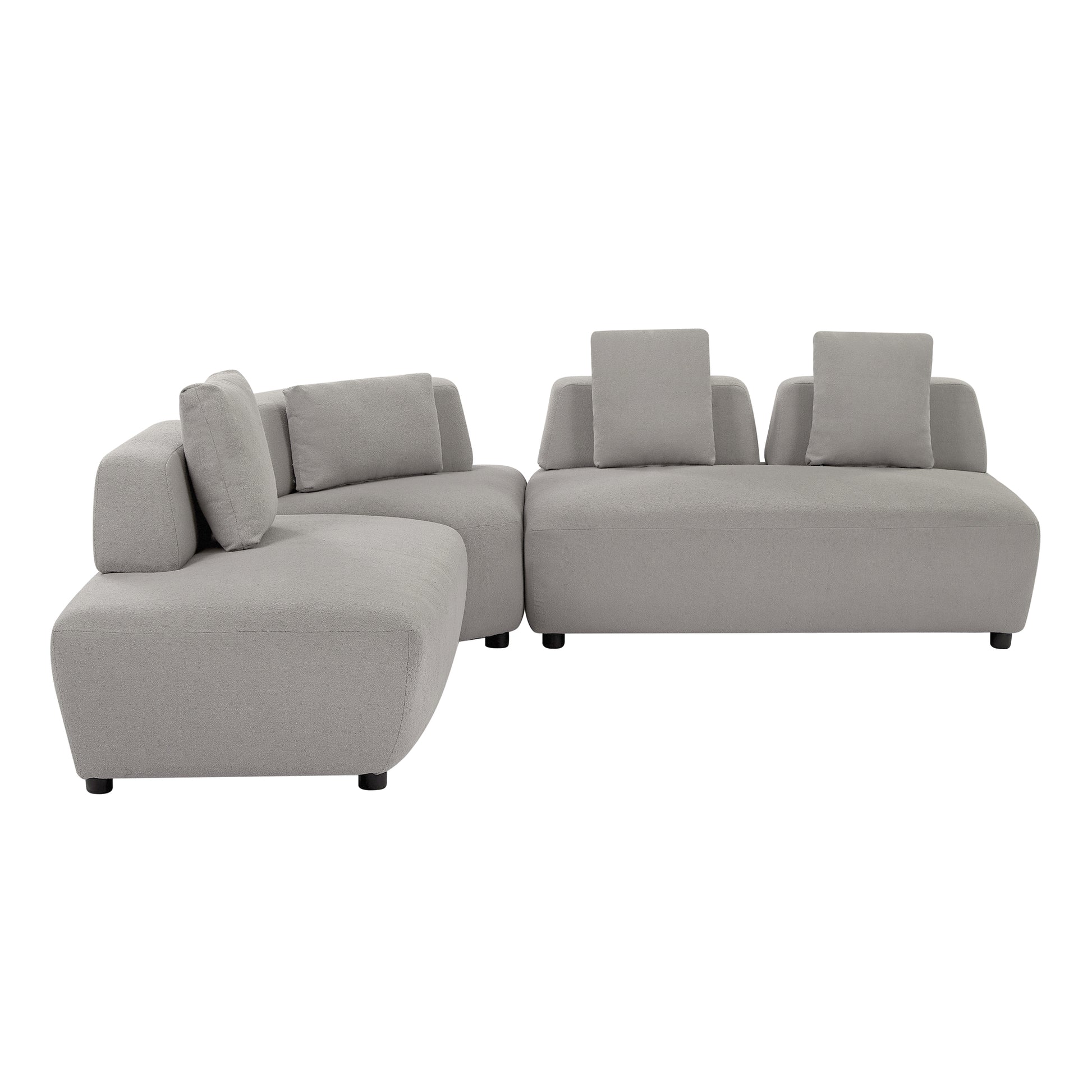 Contemporary 3 Piece Sectional Sofa Free Convertible Sofa With Four Removable Pillows For Living Room, Grey Grey Foam Boucle