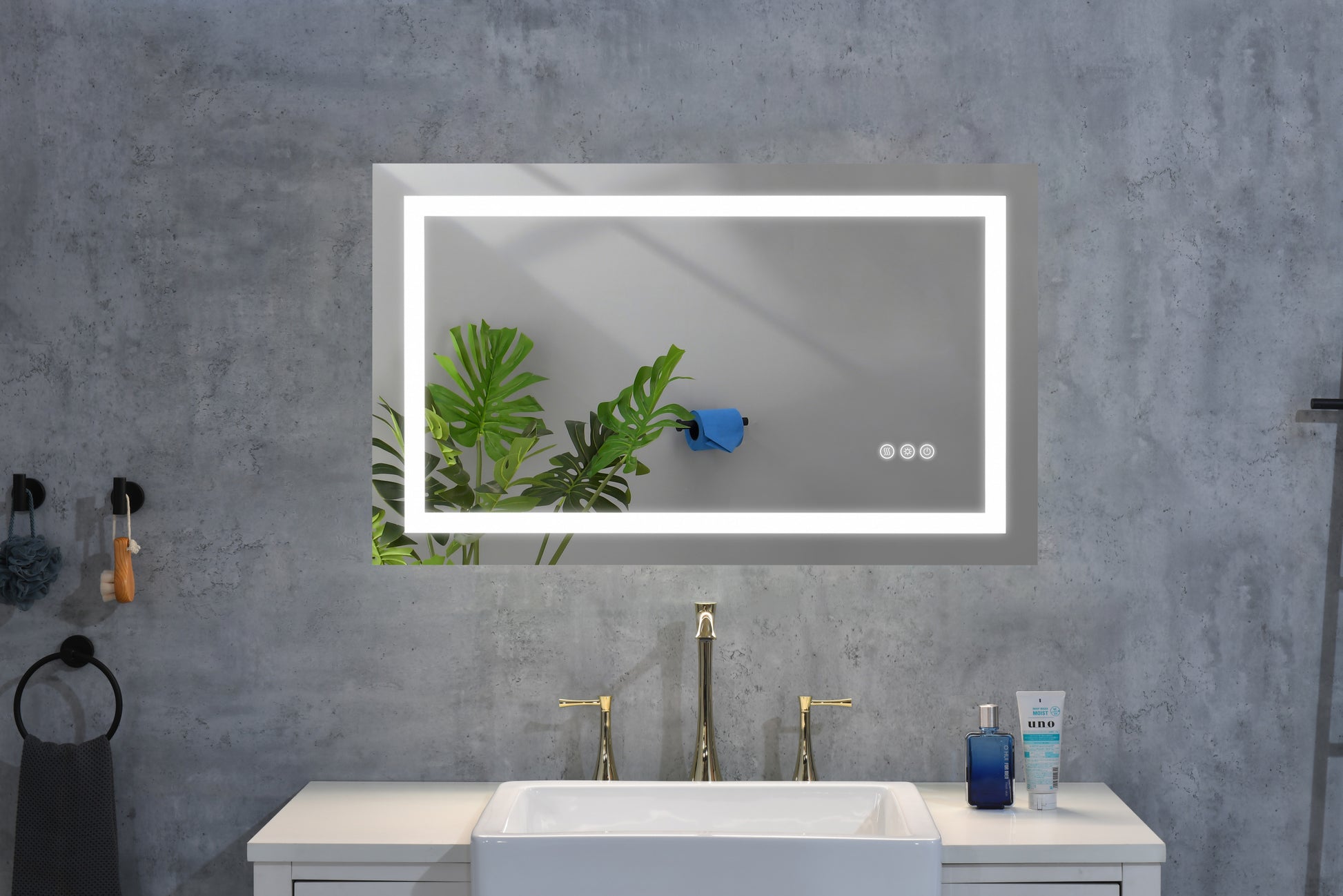 LED Bathroom Mirror, Framed Gradient Front and Backlit white-aluminium