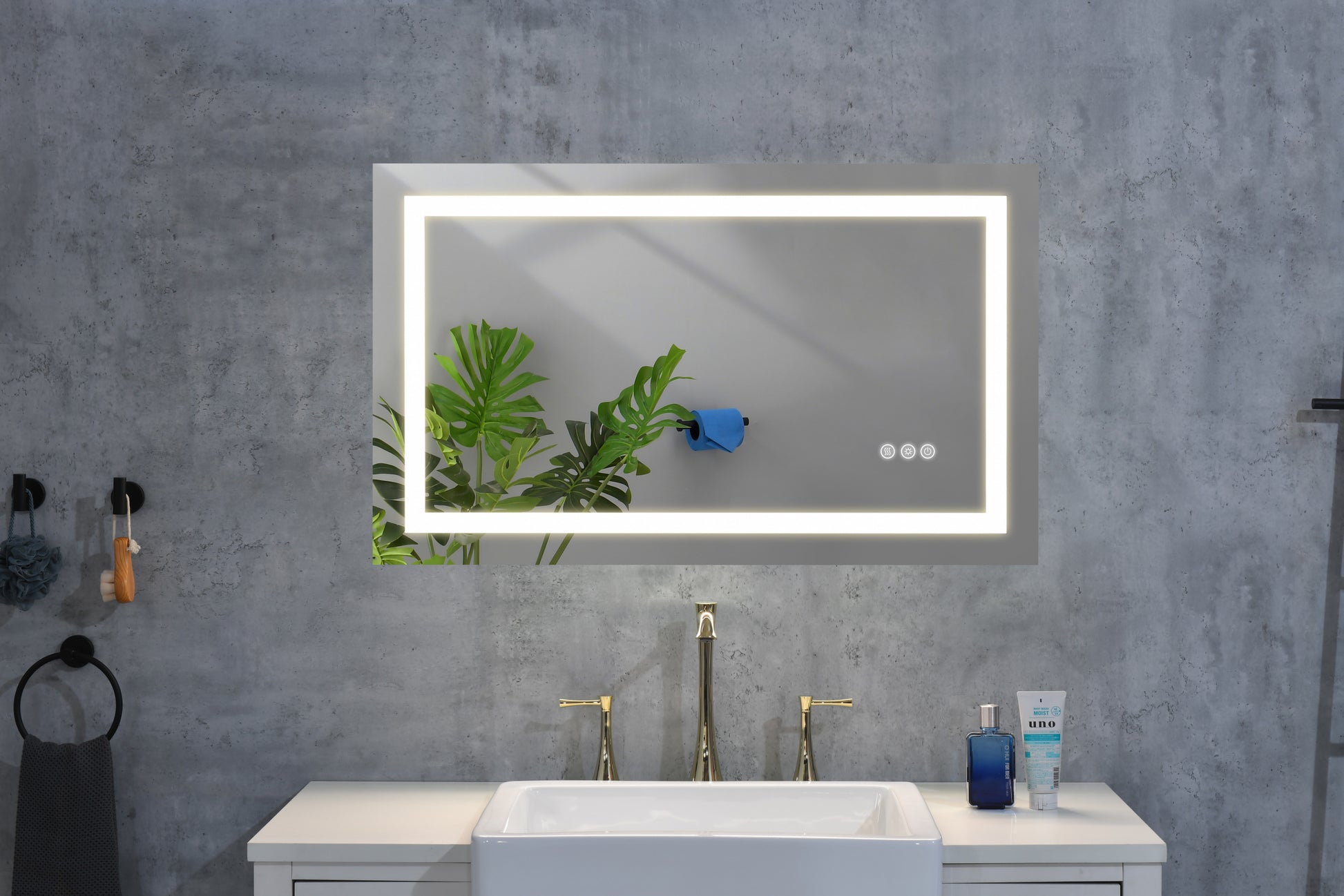 LED Bathroom Mirror, Framed Gradient Front and Backlit gold-aluminium