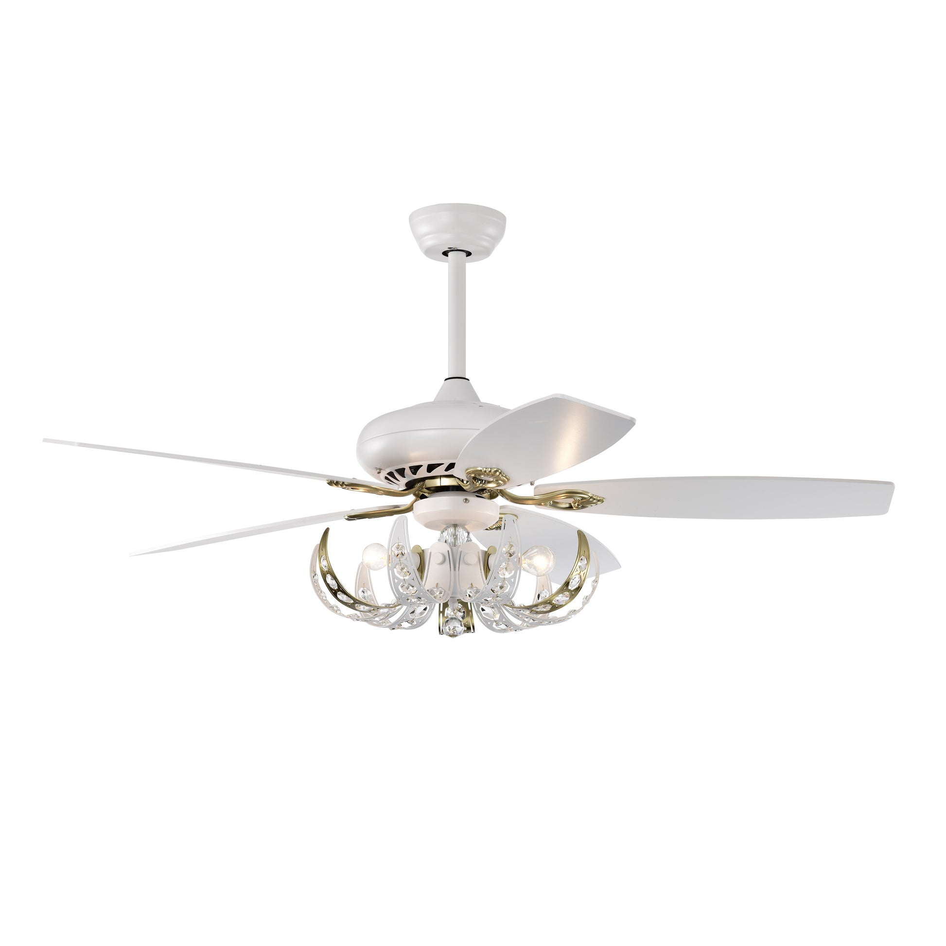 52" Crystal Ceiling Fan With 5 Reversible Blades Light Kit And Remote Control, 3 Speed Matte White Matte White American Traditional,Classic,Contemporary Crystal Metal