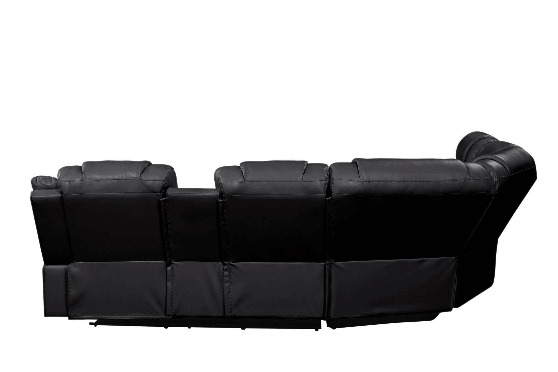 Challenger Modern Style Recliner Sectional Sofa, Built In Usb C Ports & Bluetooth, Made With Wood & Faux Leather In Black Black Faux Leather Wood Primary Living Space Cushion Back Contemporary,Modern U Shaped Solid Wood Mdf Faux Leather 7 Seat