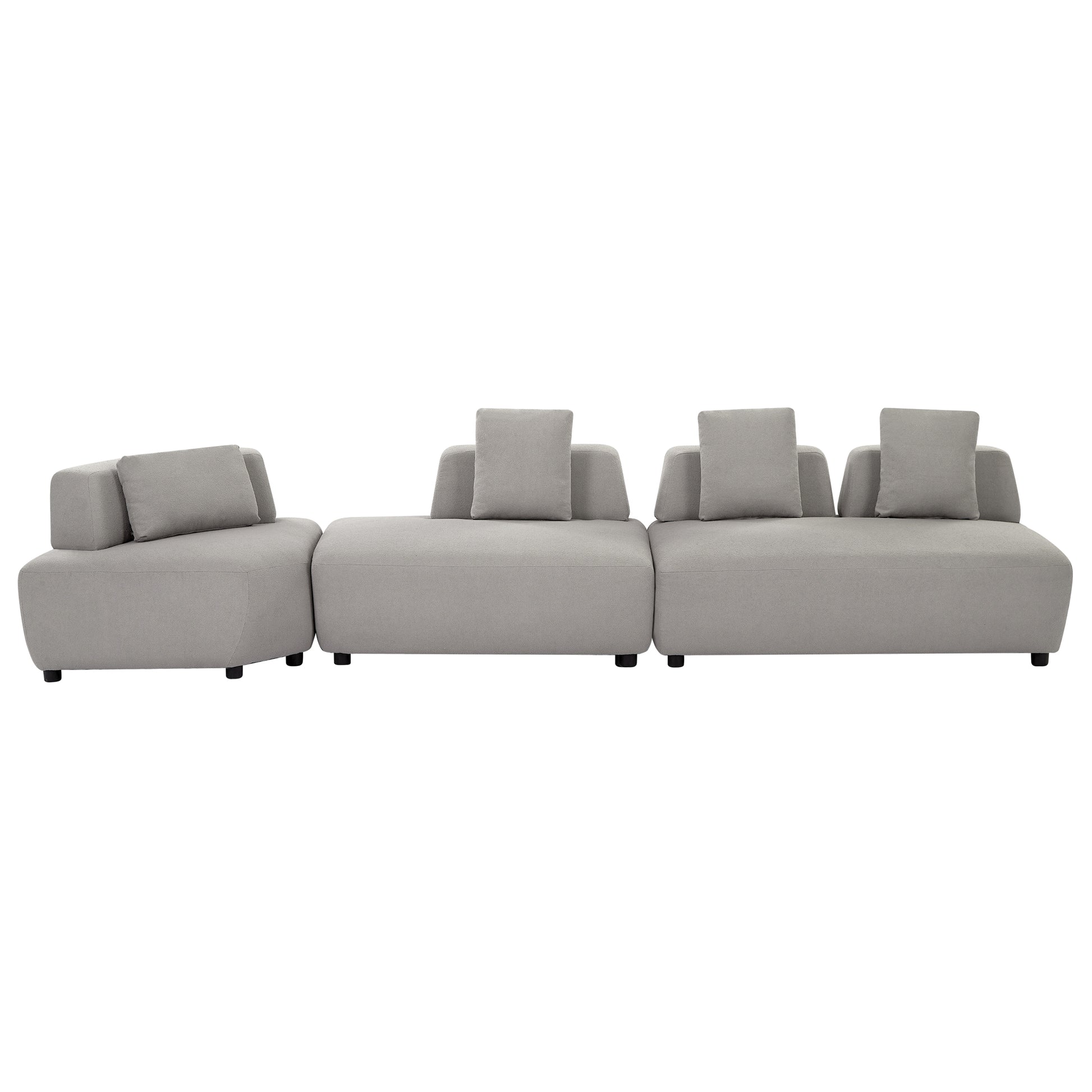 Contemporary 3 Piece Sectional Sofa Free Convertible Sofa With Four Removable Pillows For Living Room, Grey Grey Foam Boucle