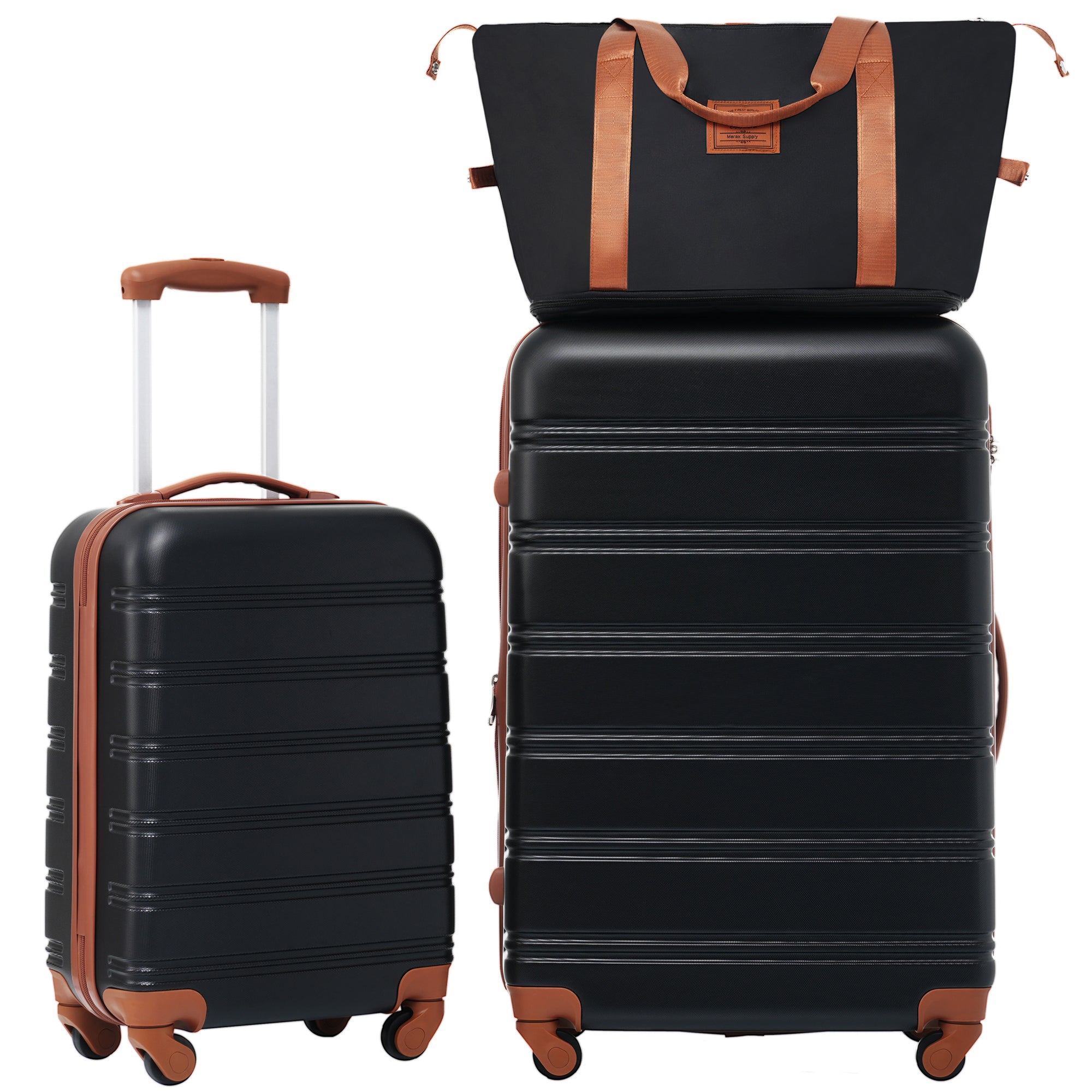 Hardshell Luggage Sets 2Pcs Bag Spinner Suitcase with black+brown-abs