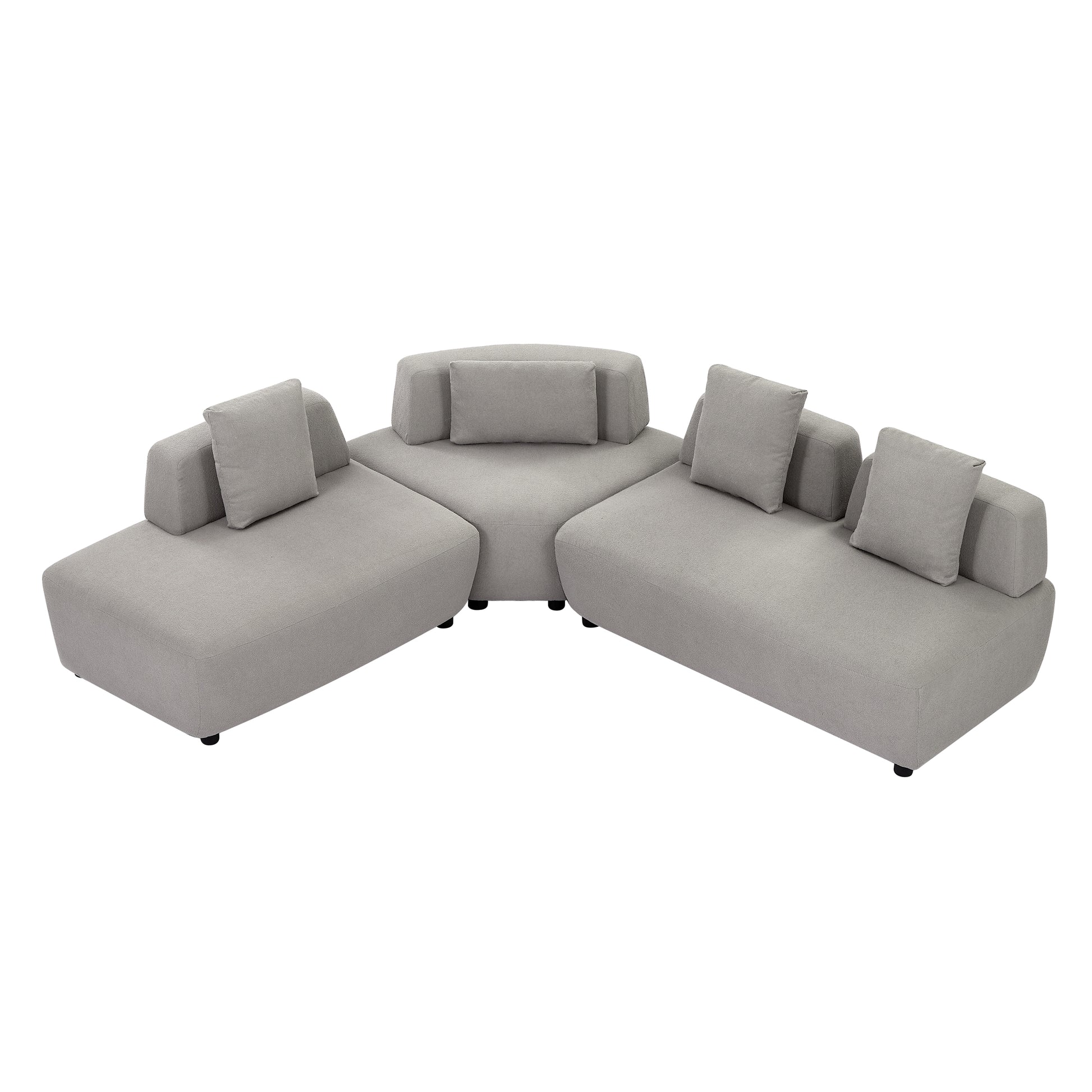 Contemporary 3 Piece Sectional Sofa Free Convertible Sofa With Four Removable Pillows For Living Room, Grey Grey Foam Boucle