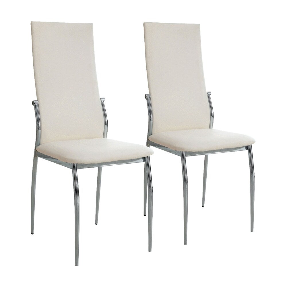 White Color2Pcs Dining Chairs Chrome Legs Dining Room Side Chairs High Back Modern Chairs White Dining Room Contemporary,Modern Side Chair Solid Back Chrome